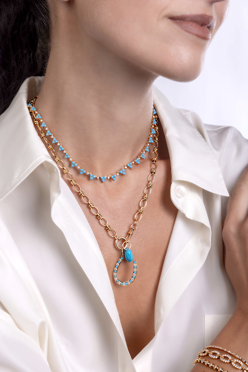 Turquoise and Diamond Horseshoe Charm
