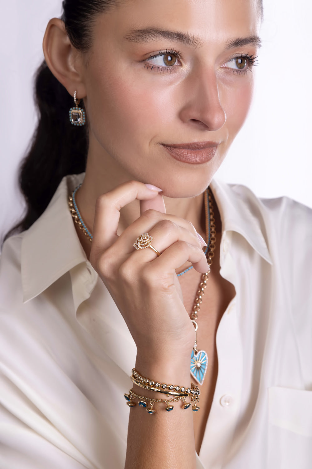 Turquoise Halo White Topaz Drop Earrings