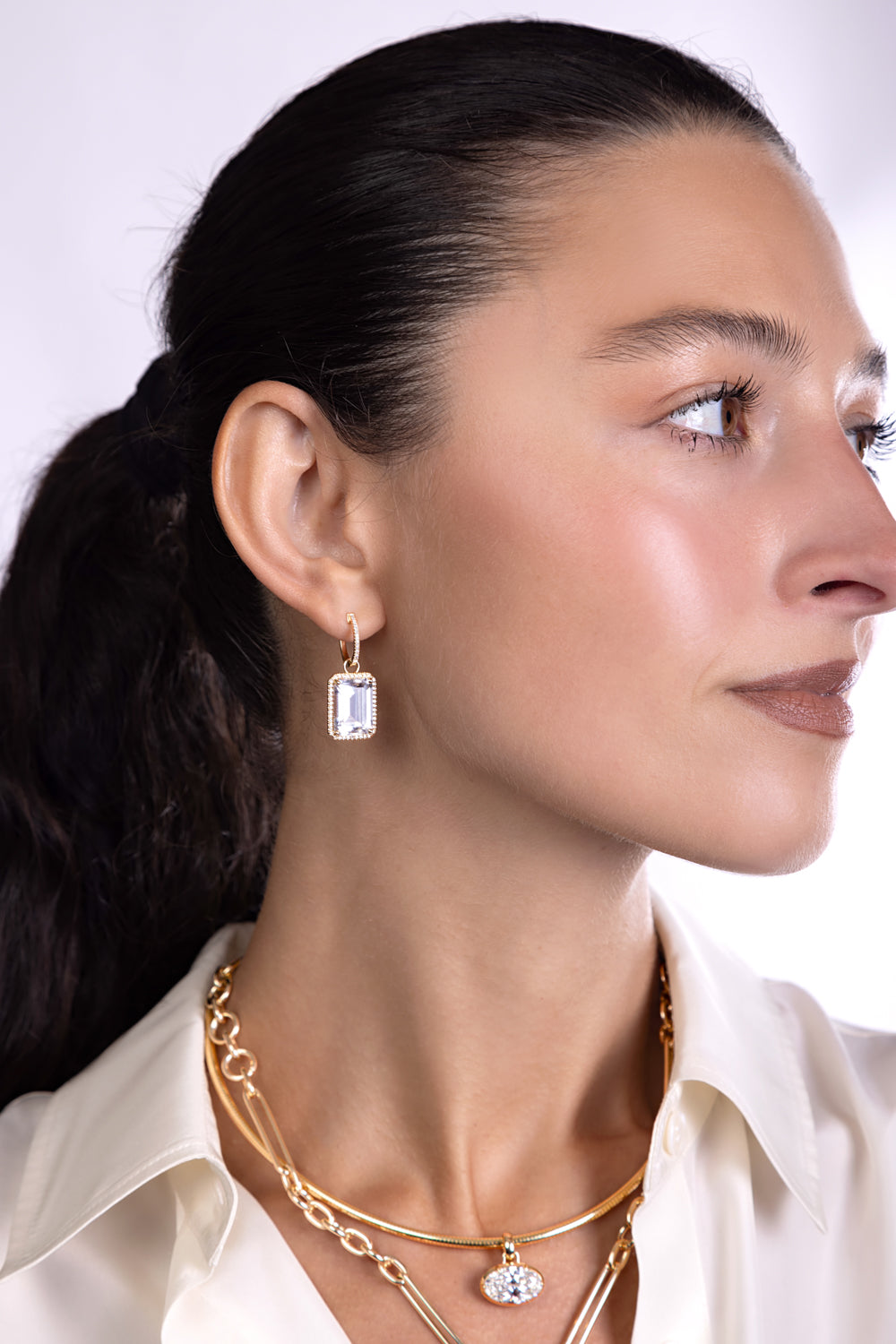 Large White Topaz Diamond Earrings