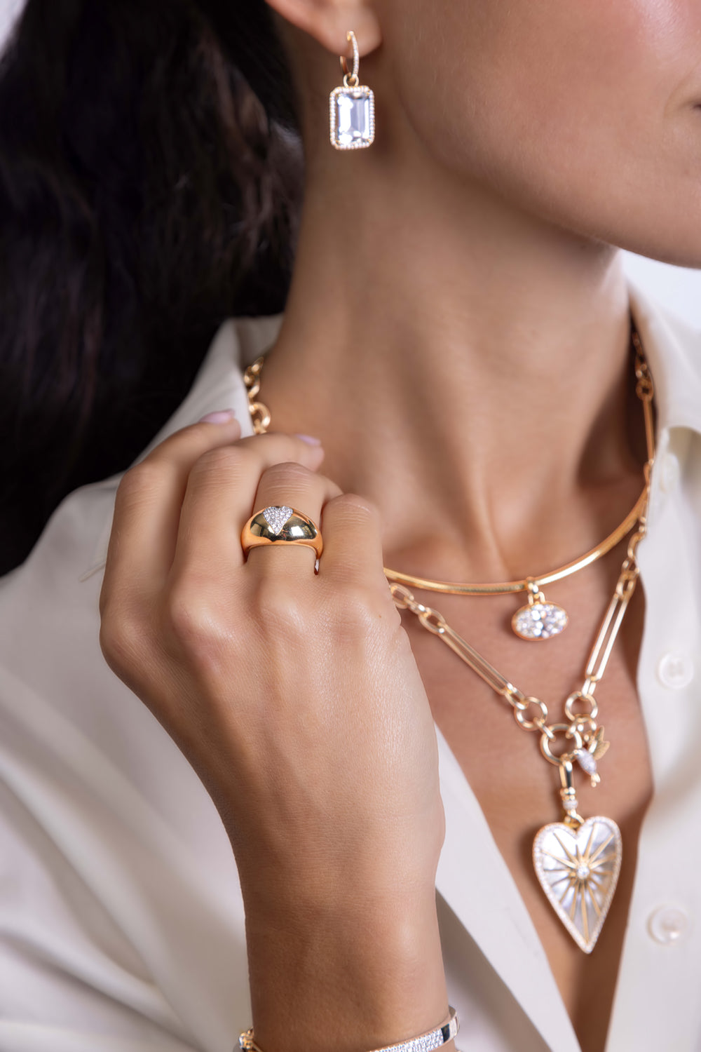 Pave Heart Domed Diamond Gypsy Ring