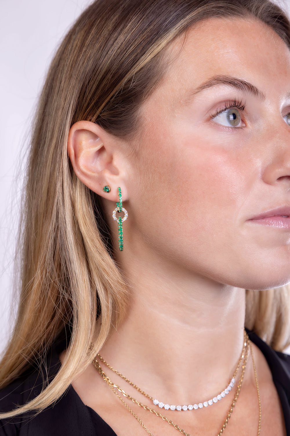 Double Emerald Convertible Hoops