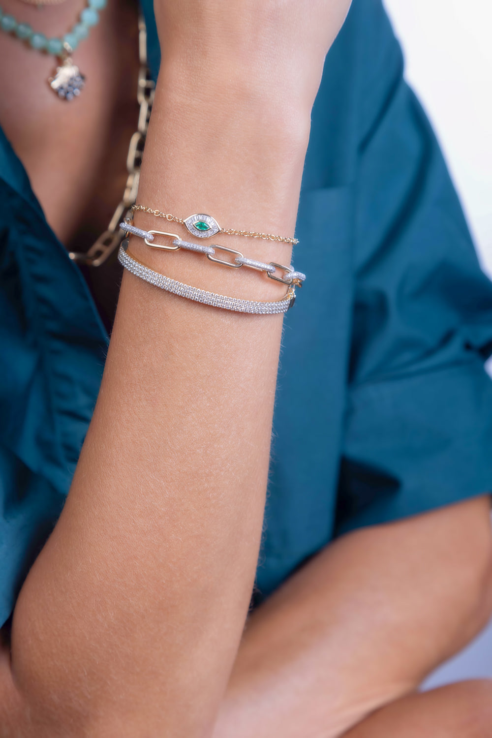 Evil Eye Baguette Diamond Bracelet