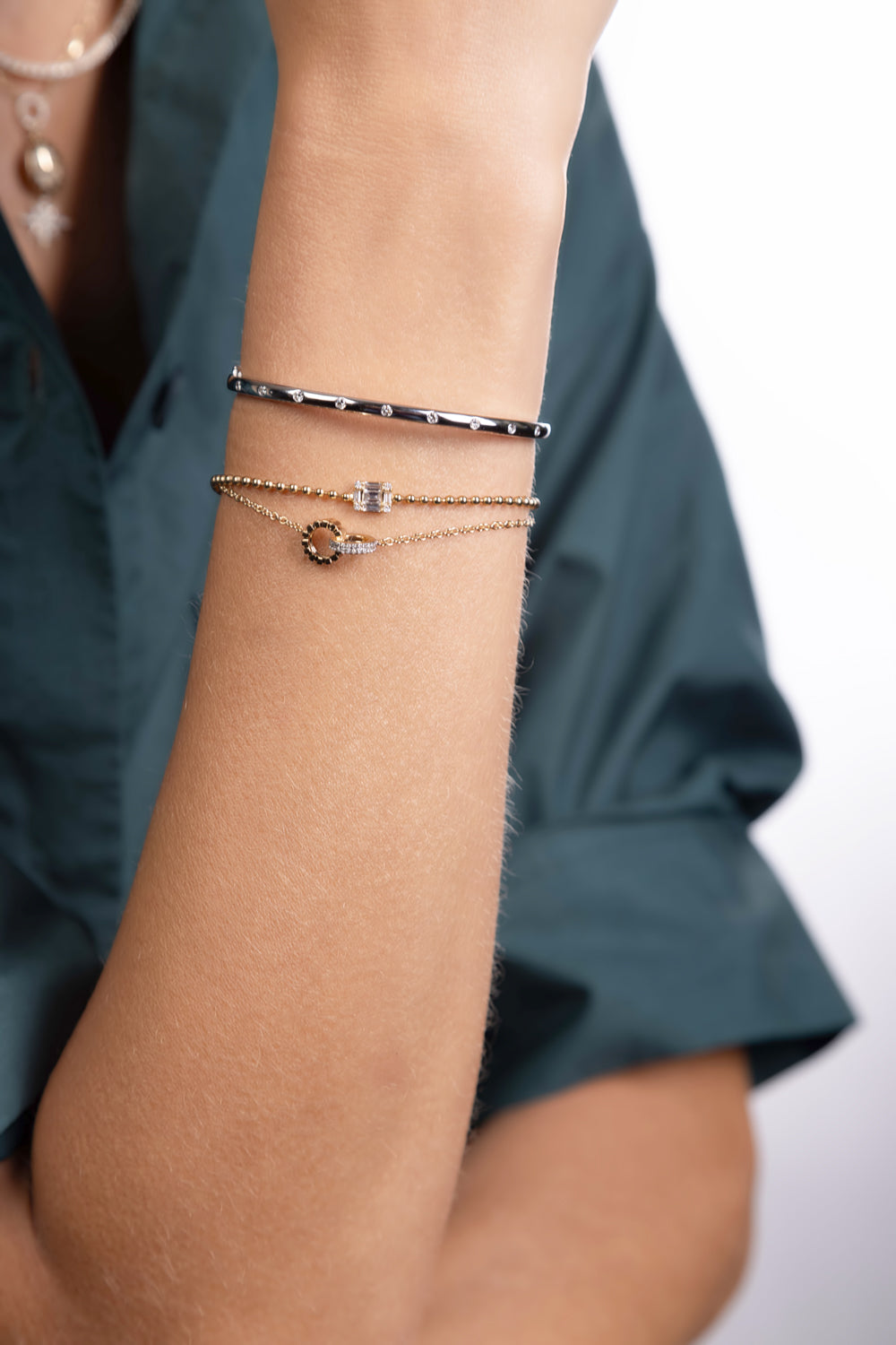 Diamond Baguette Cluster on gold ball Chain