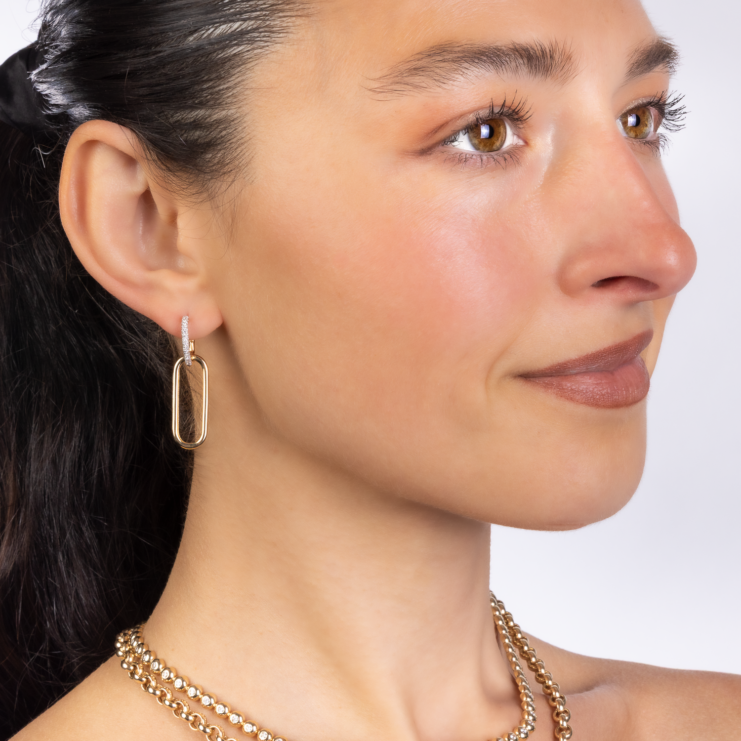 Diamond and Gold Long Paperclip Earrings