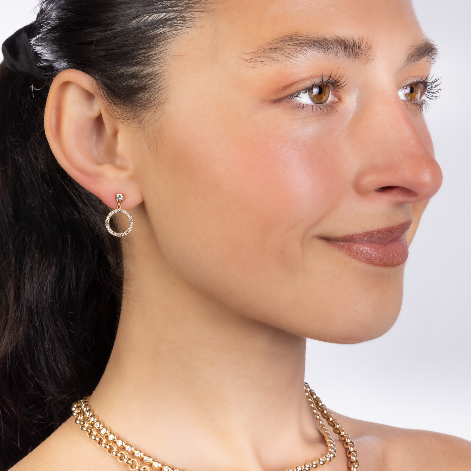 Diamond Stud Circle Drop