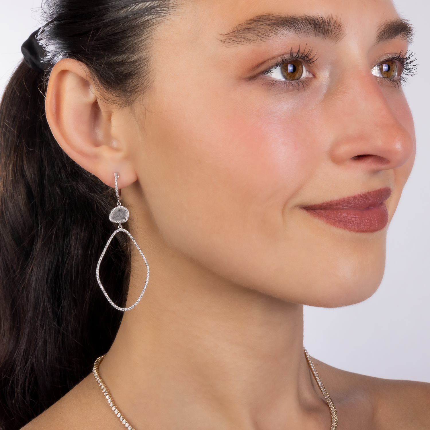 Sliced Diamond Organic Drop Earrings
