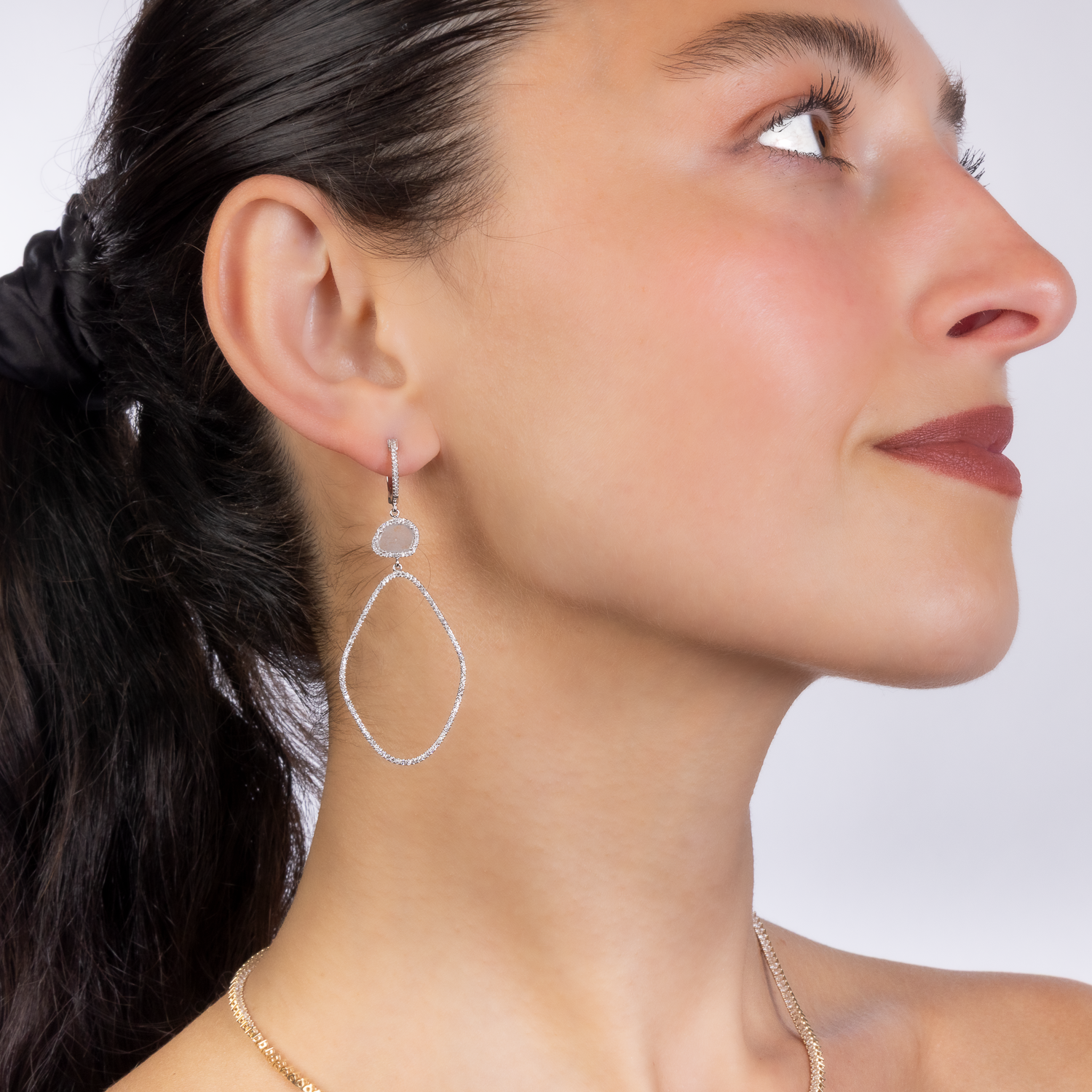 Sliced Diamond Organic Drop Earrings