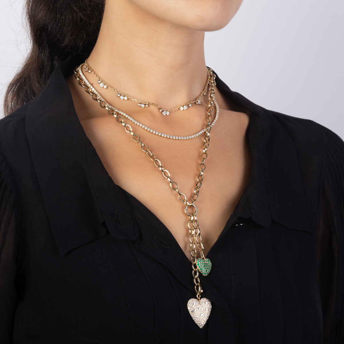 Gold Double Drop Chain Link Necklace