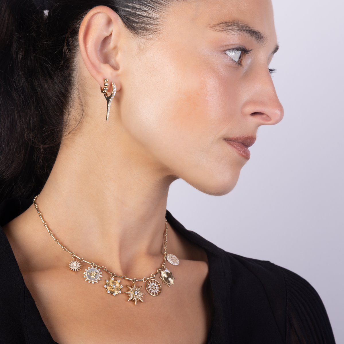Multi Diamond Charm Necklace