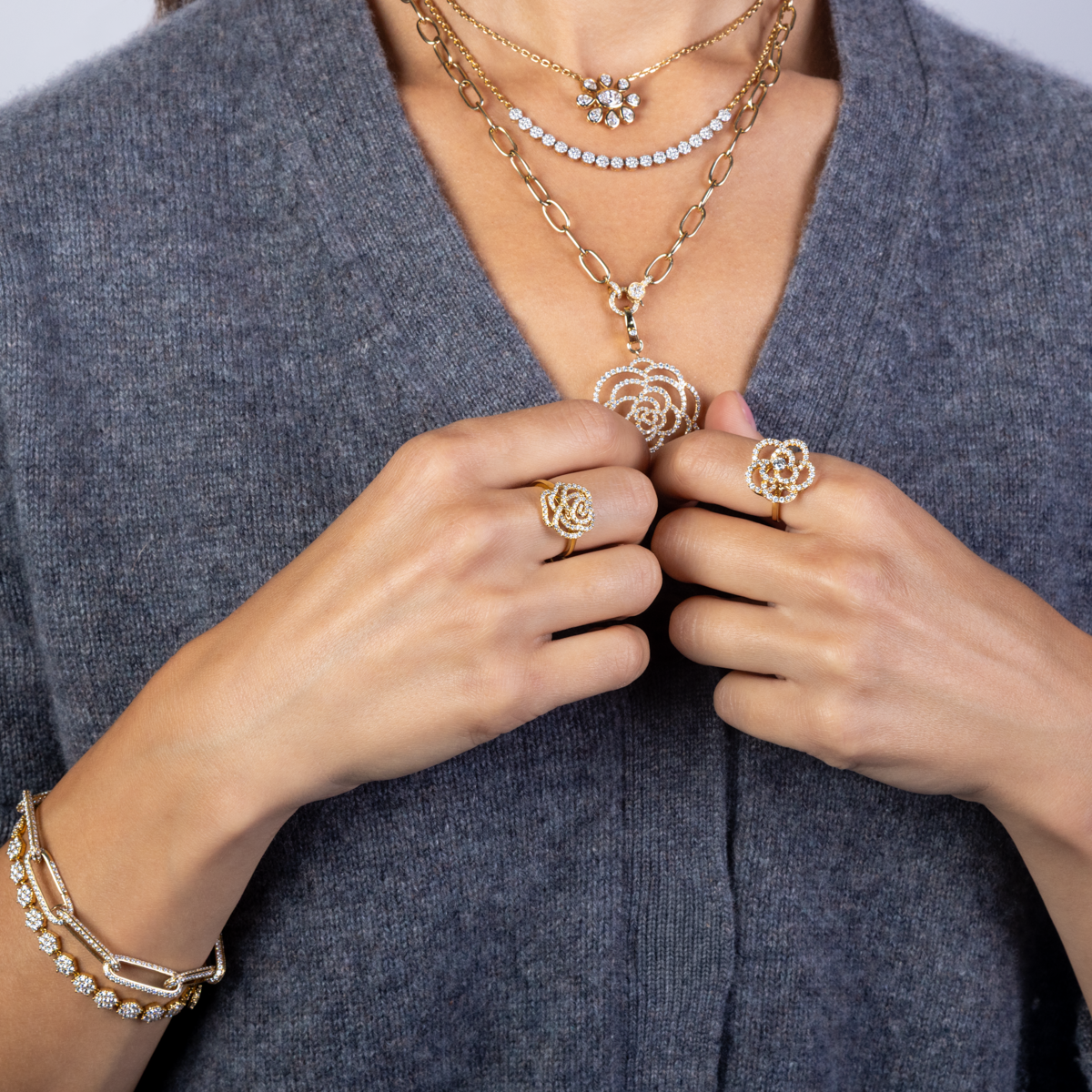 Diamond Camellia Flower Charm
