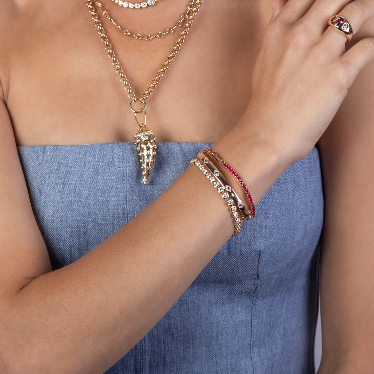 Gemstone Tennis & Paperclip Bracelet