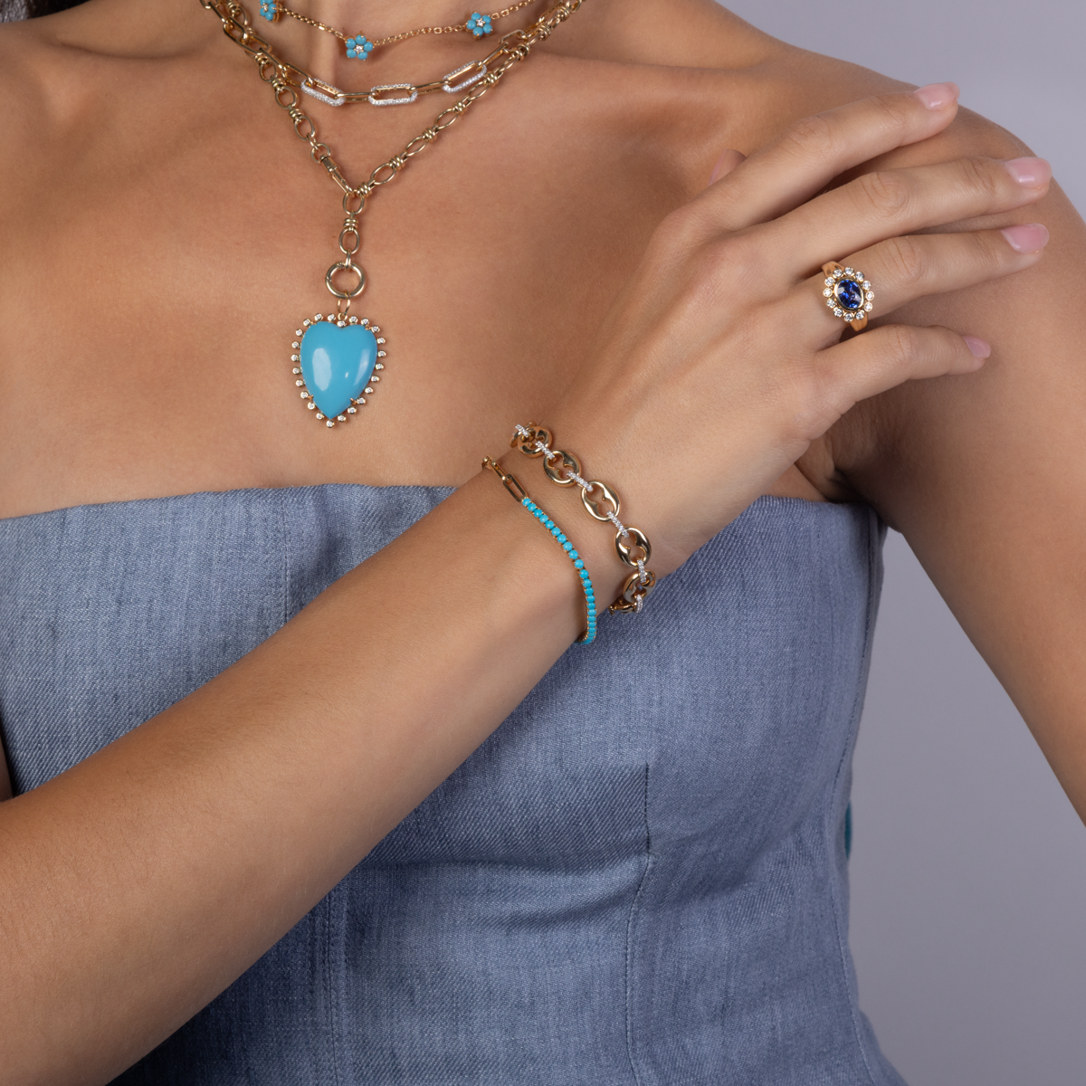 Gemstone Tennis & Paperclip Bracelet