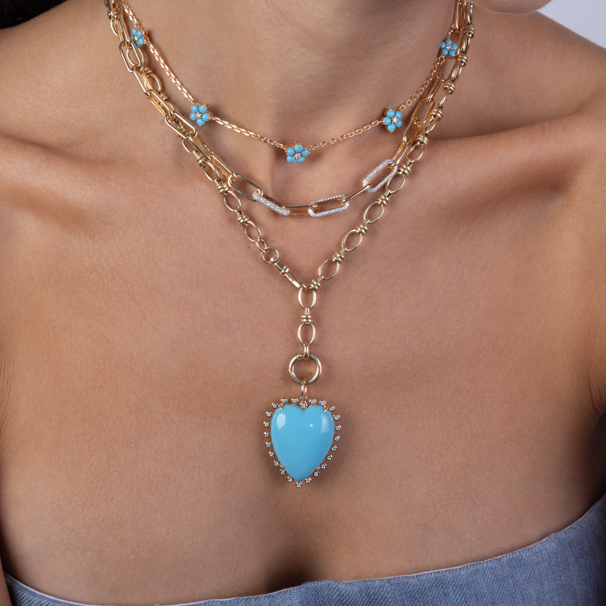 Turquoise & Flower Flower Necklace