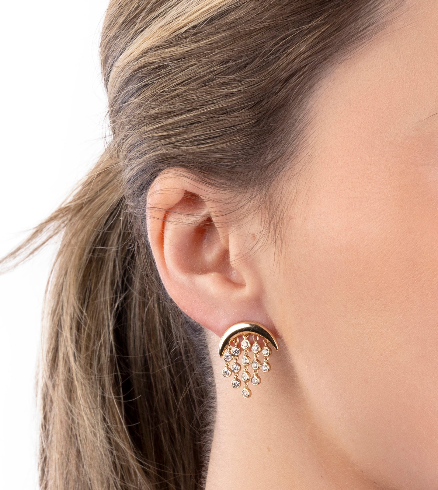 Cascading Diamond Crescent Earrings