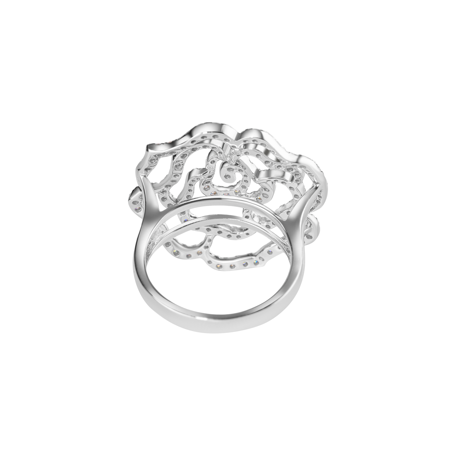 Diamond Camellia Flower Cocktail Ring