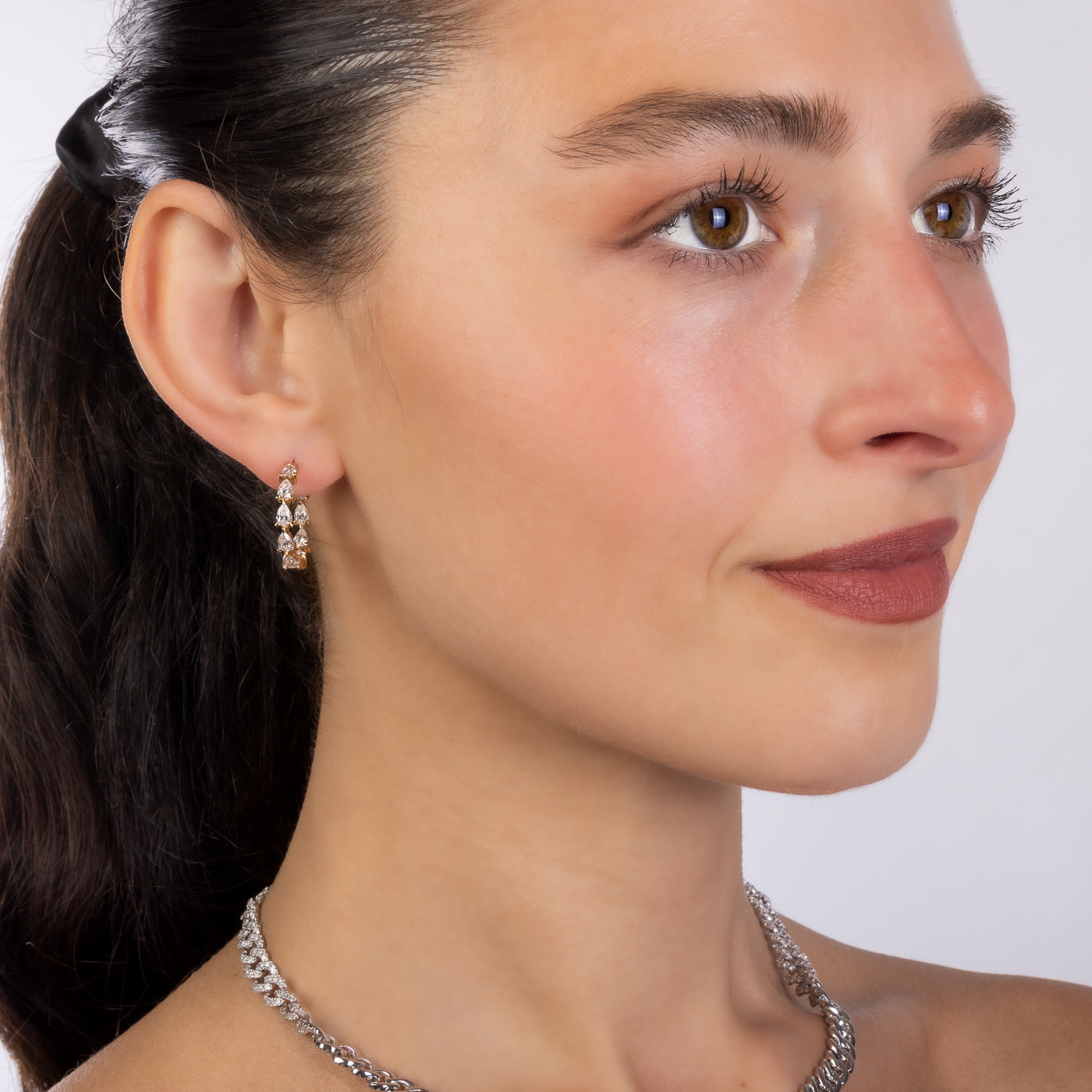 All Around Pear Cut Diamond Hoops