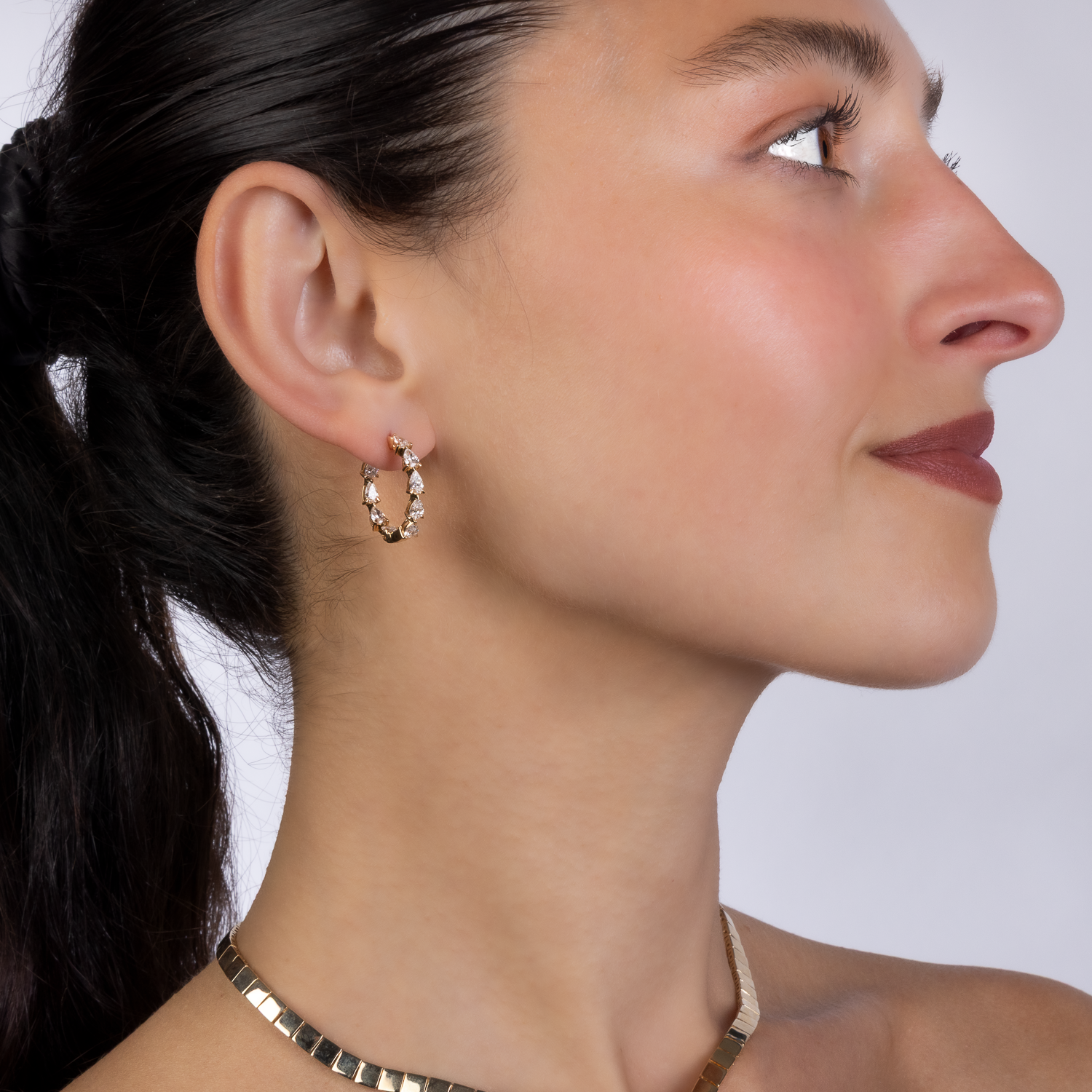 All Around Pear Cut Diamond Hoops