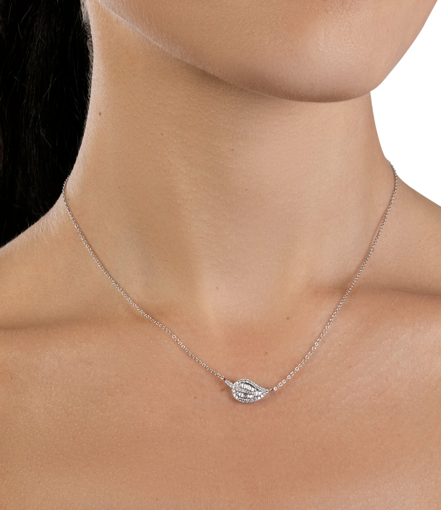Baguette Diamond Leaf Necklace