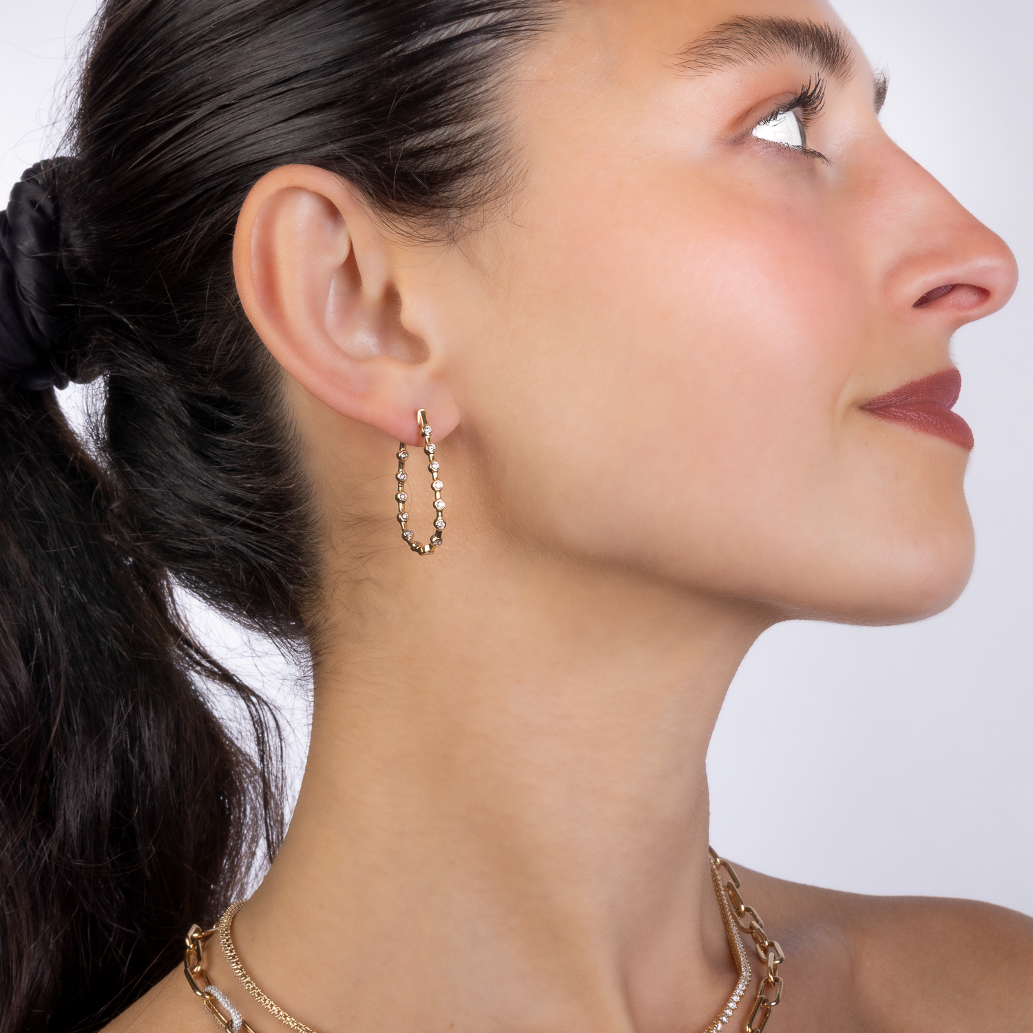 Bezel Set Diamond Oval Hoops