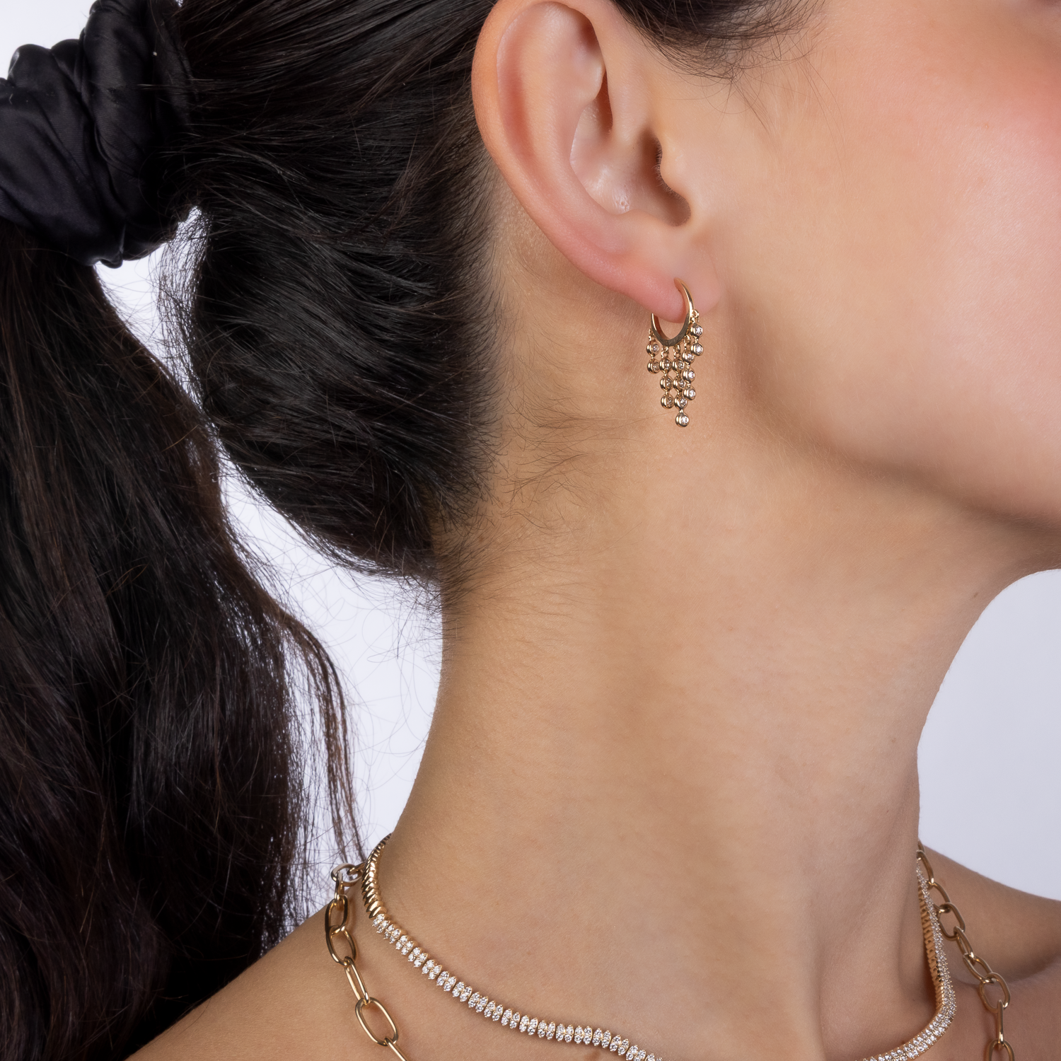 Bezel Diamond Chain Huggies