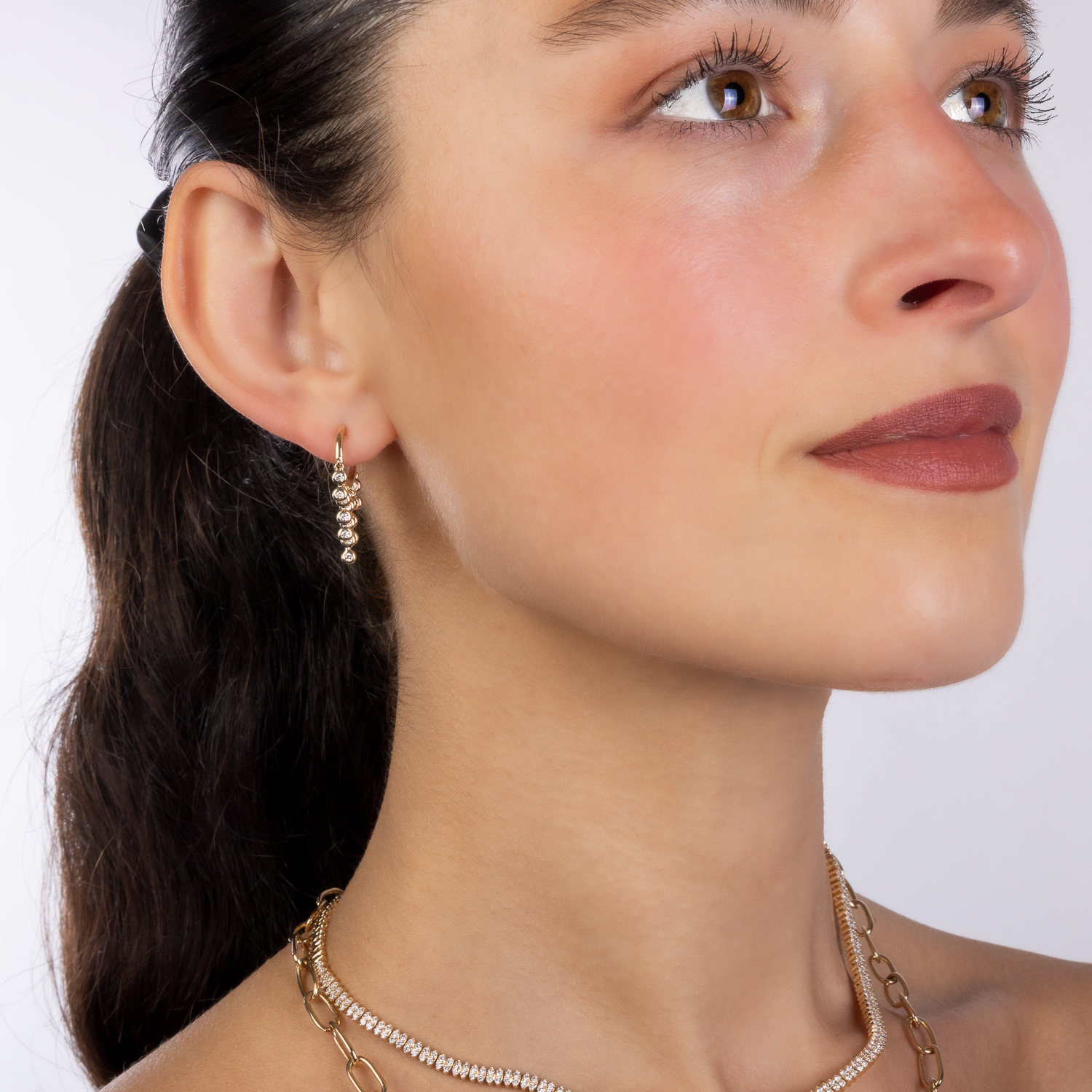 Bezel Diamond Chain Huggies