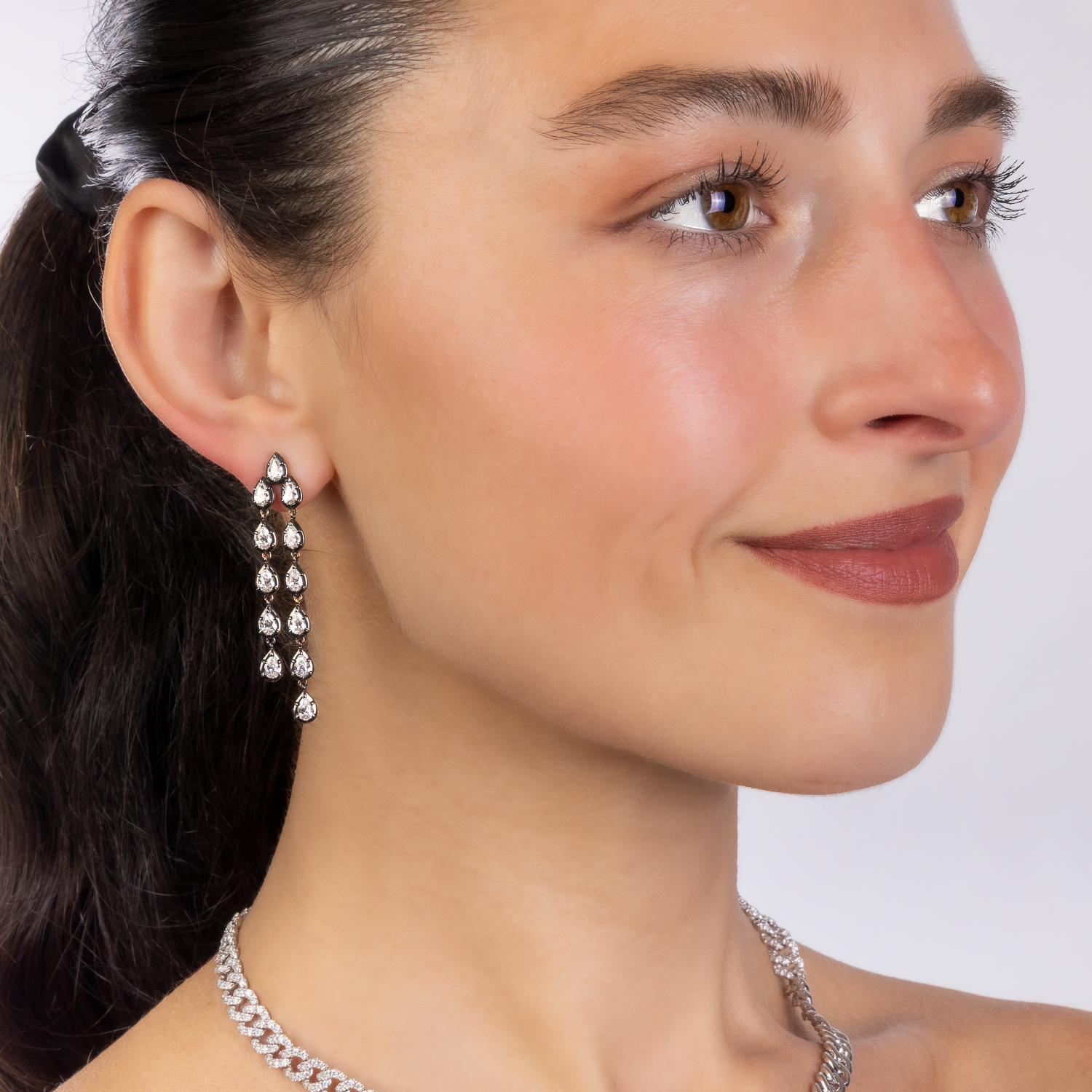 Black Rhodium Diamond Cascading Drop Earrings