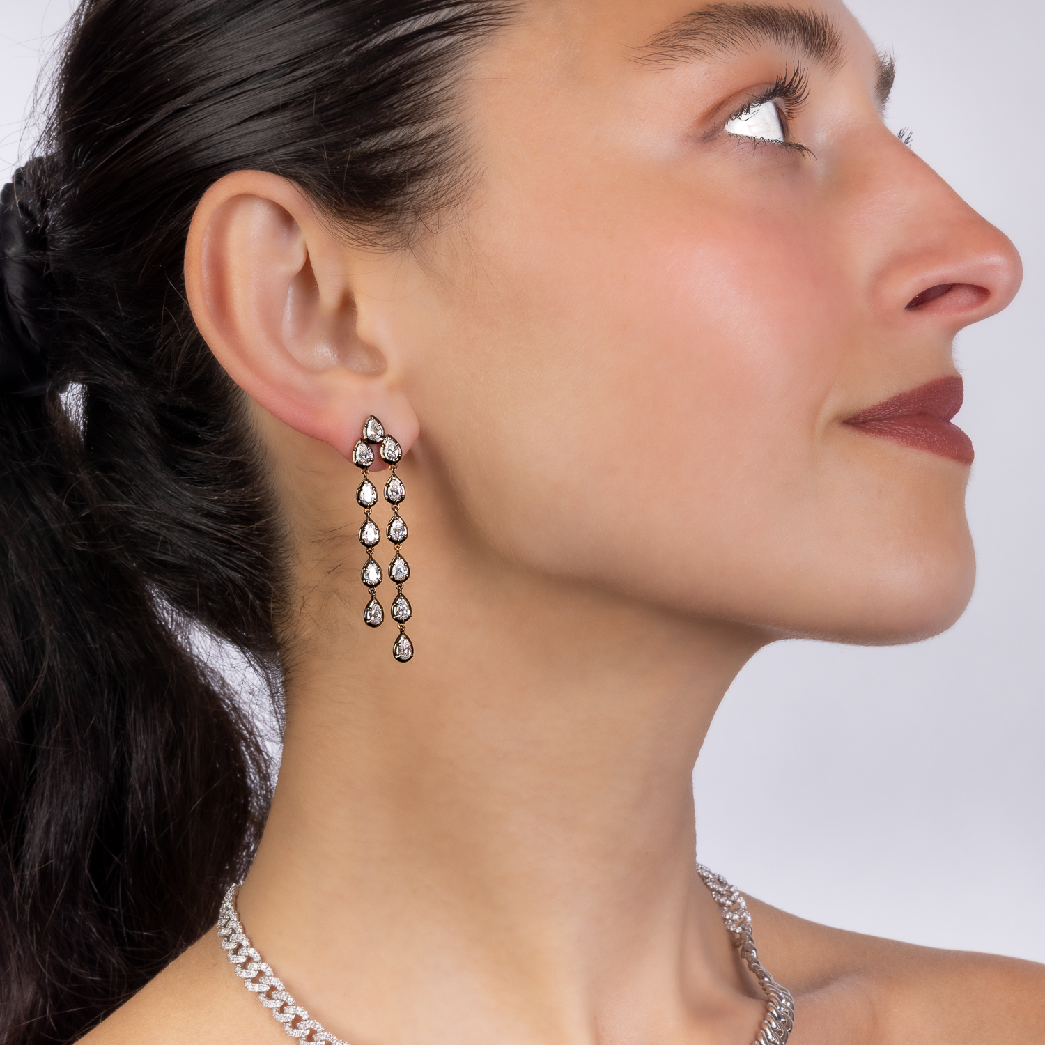 Black Rhodium Diamond Cascading Drop Earrings