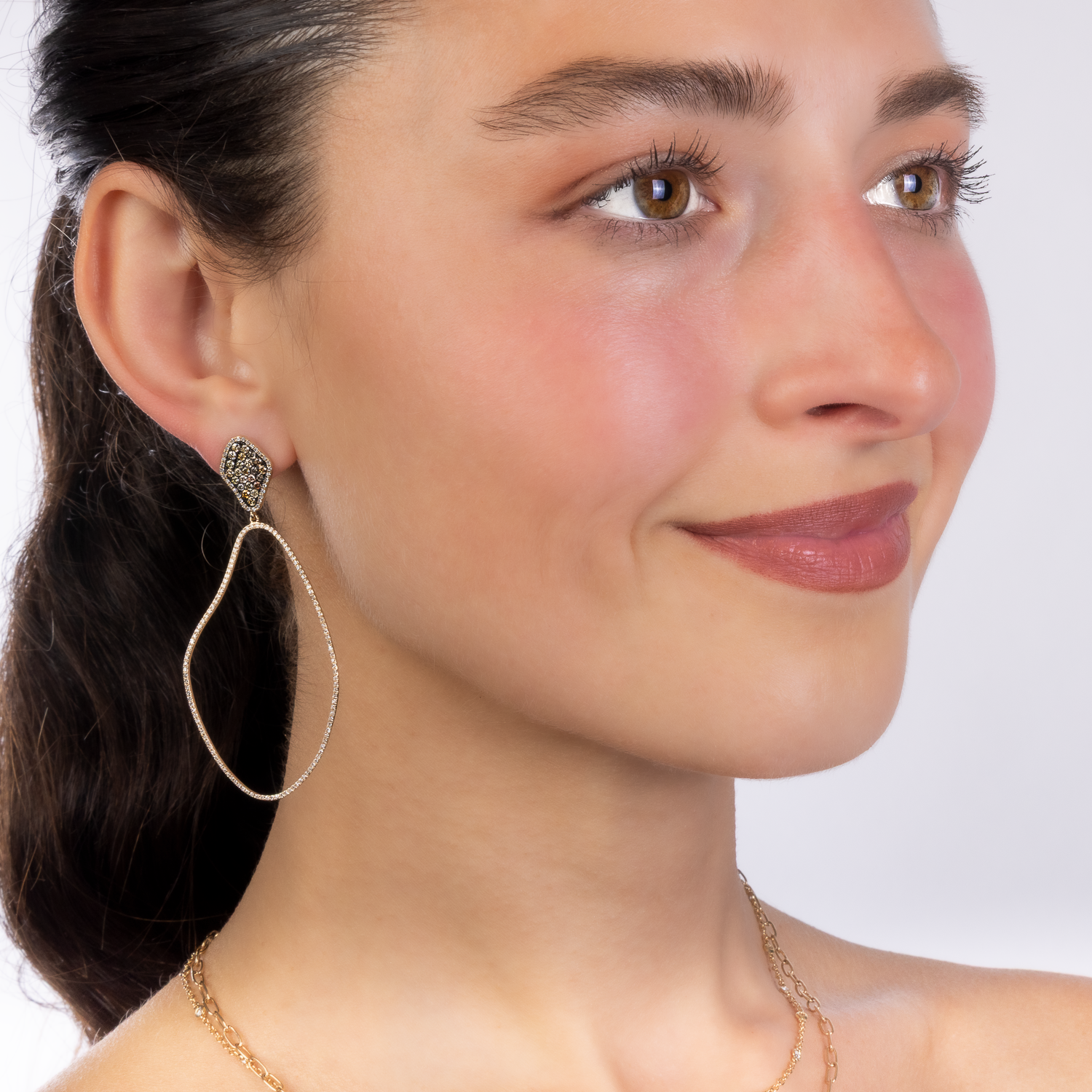 Champagne Diamond Organic Drop Eearrings