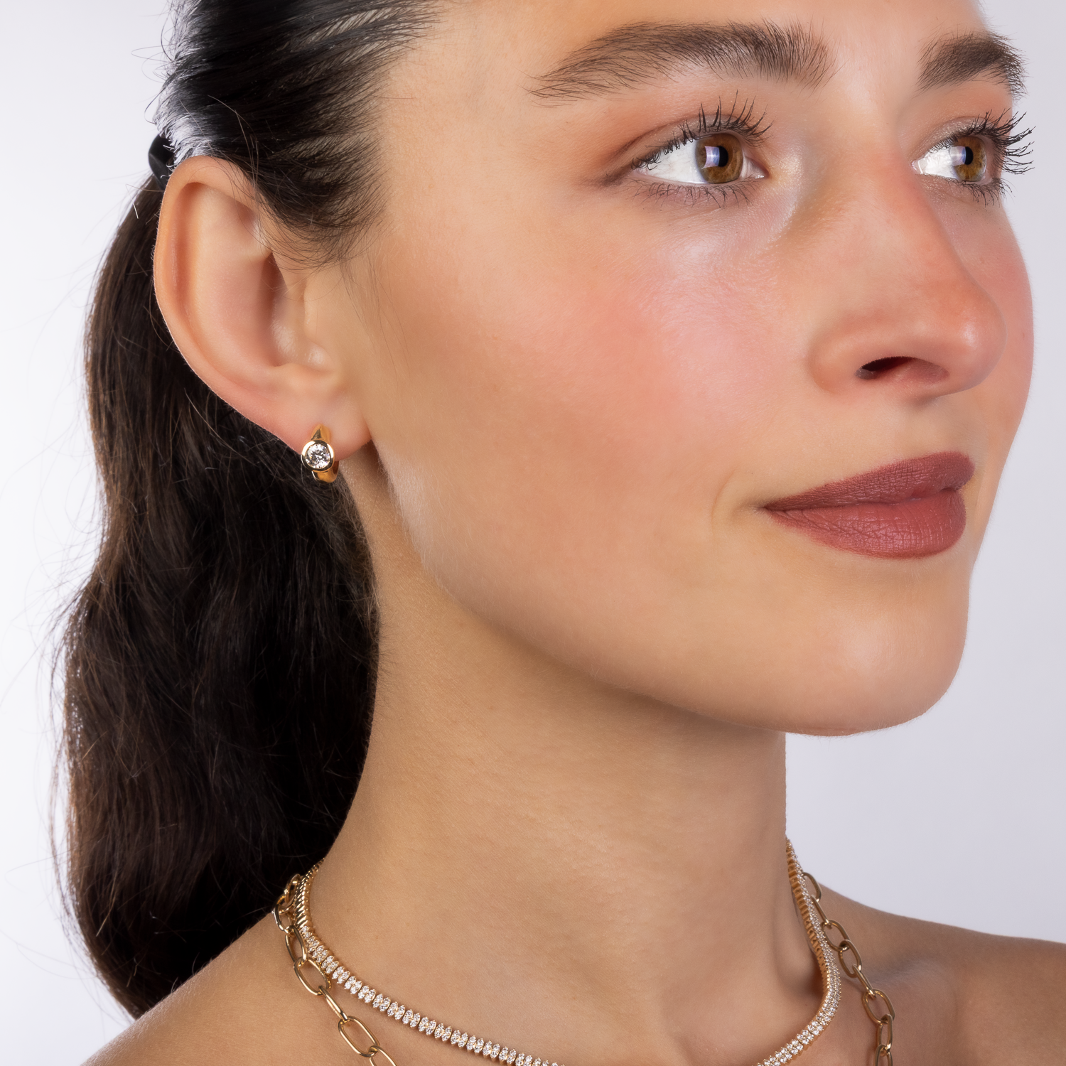 Chubby Bezel Set Diamond Huggies