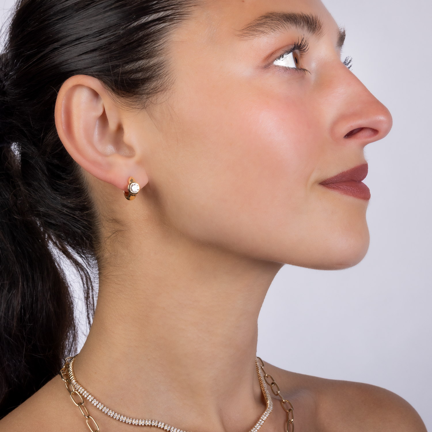 Chubby Bezel Set Diamond Huggies