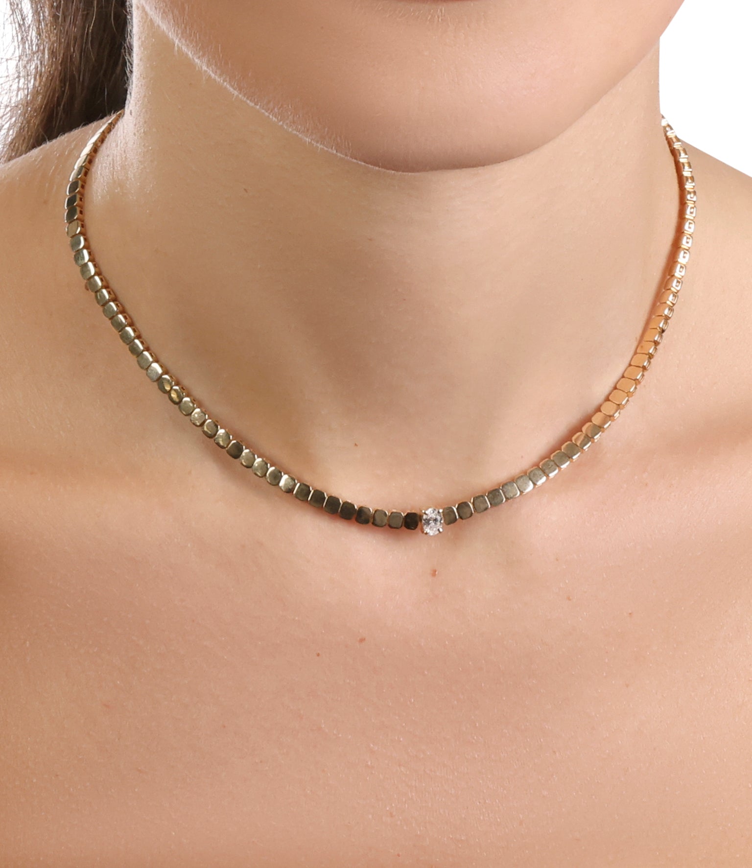 Chubby Gold Link and Solitaire Diamond Necklace