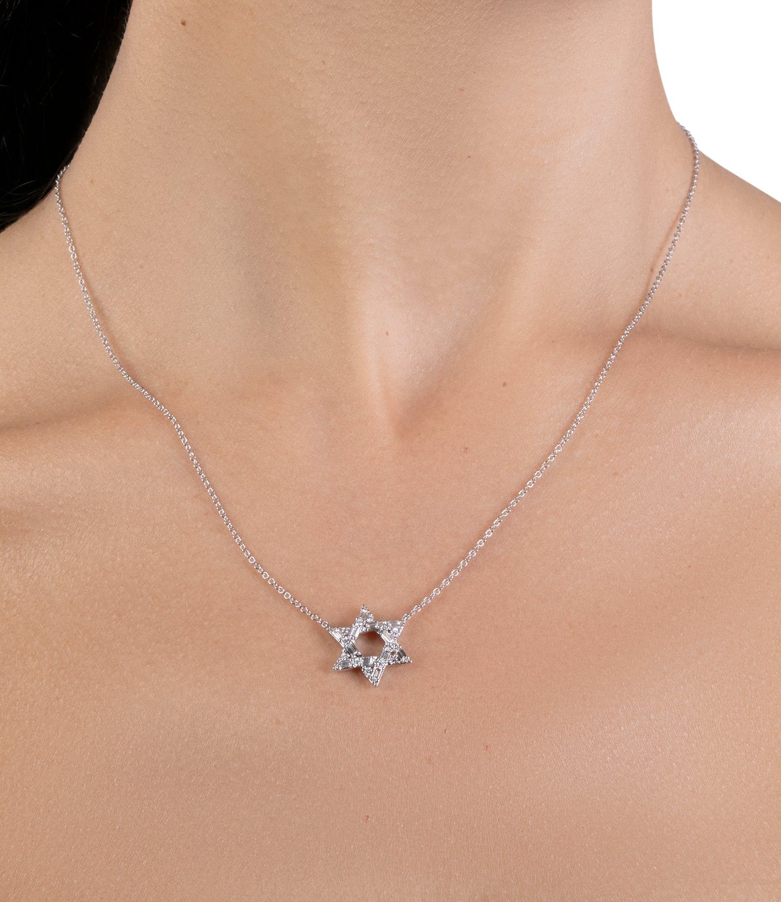 Diamond Baguette Star of David Necklace