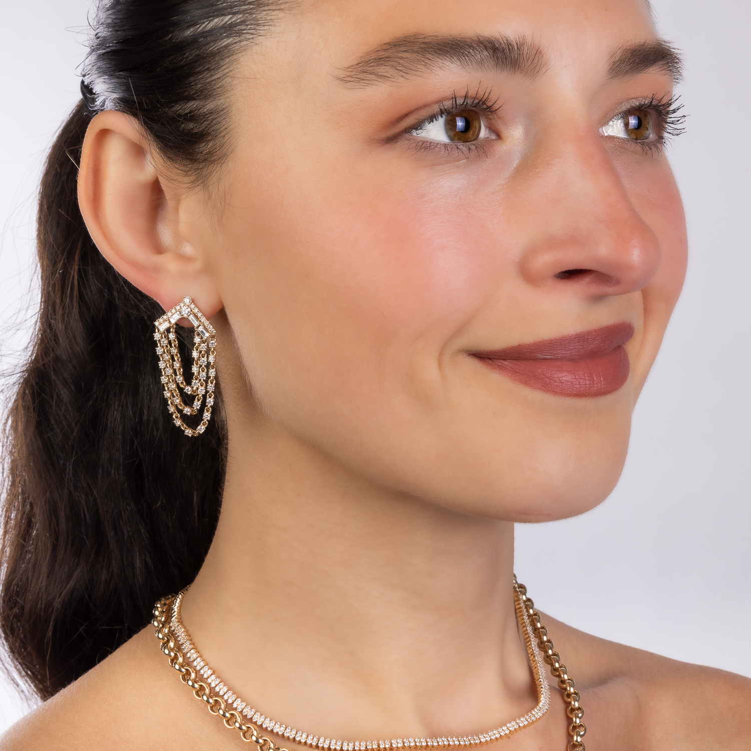 Diamond Chain Drop Earrings