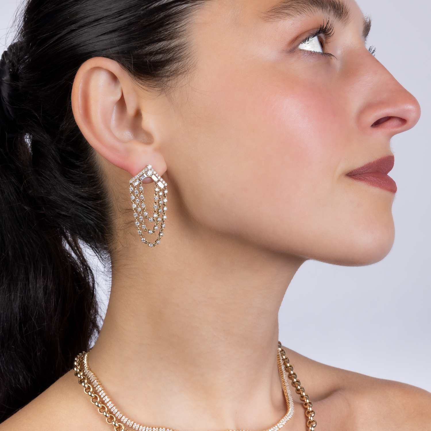 Diamond Chain Drop Earrings