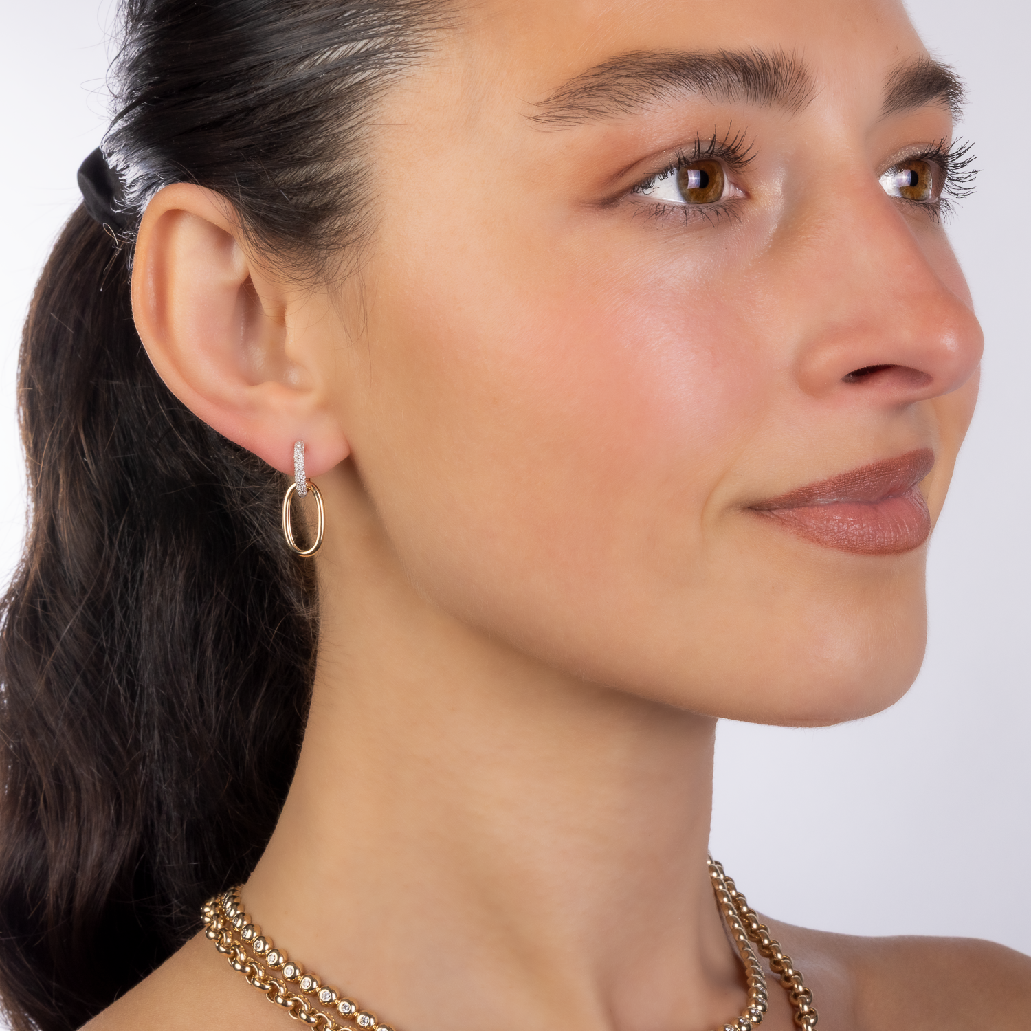 Diamond and Gold Paperclip Earrings