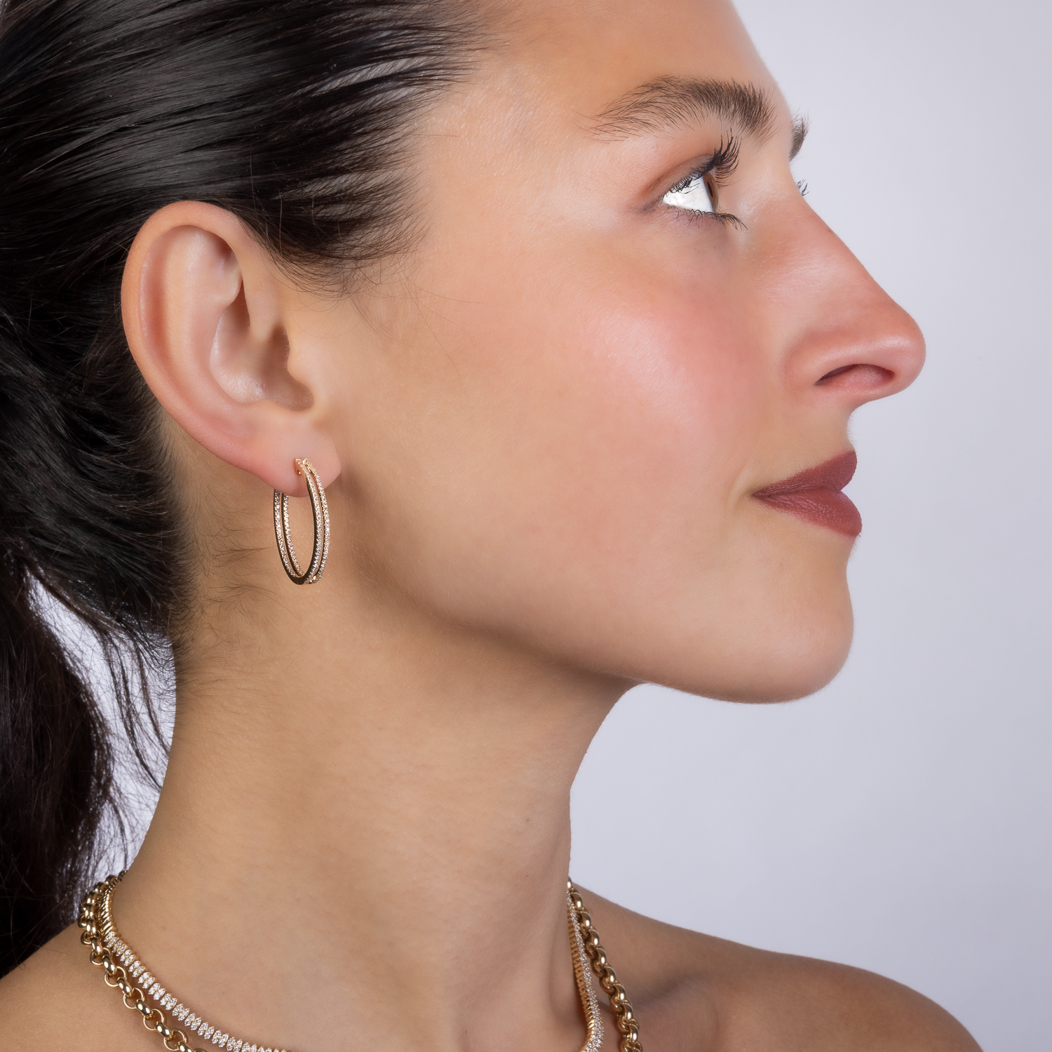 Double Row Oval Diamond Hoop