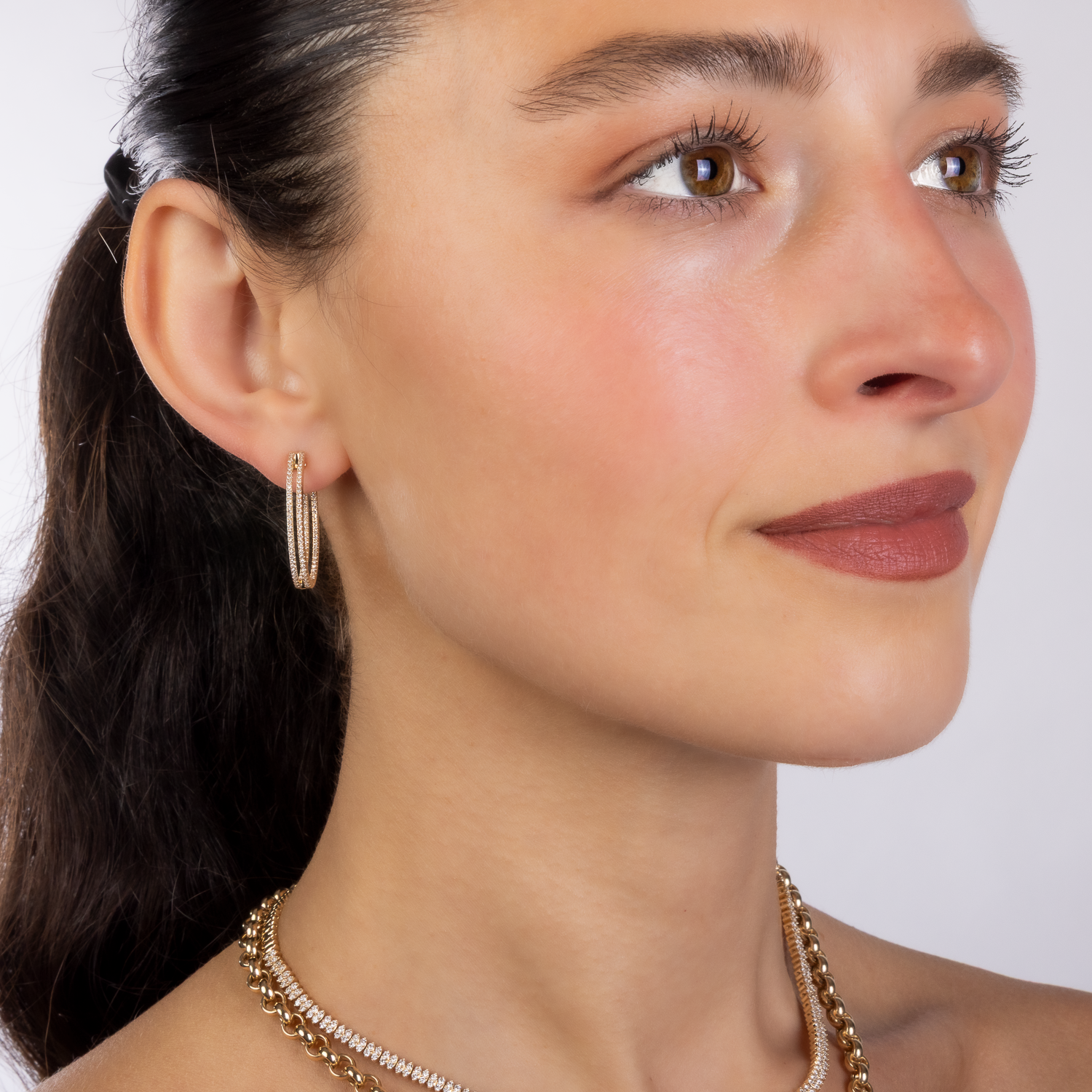 Double Row Oval Diamond Hoop