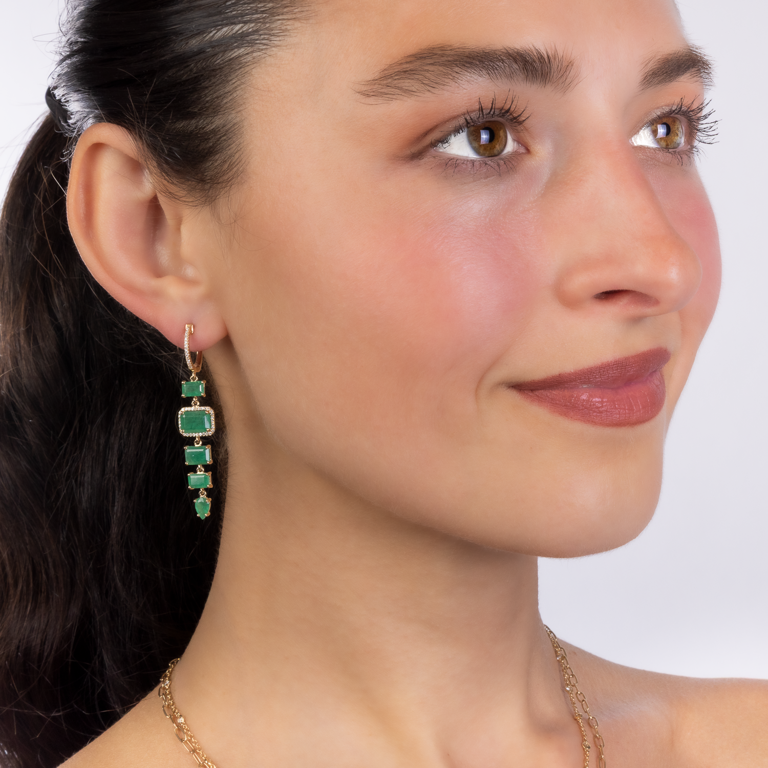 Emerald and Diamond 5 Stone Drops