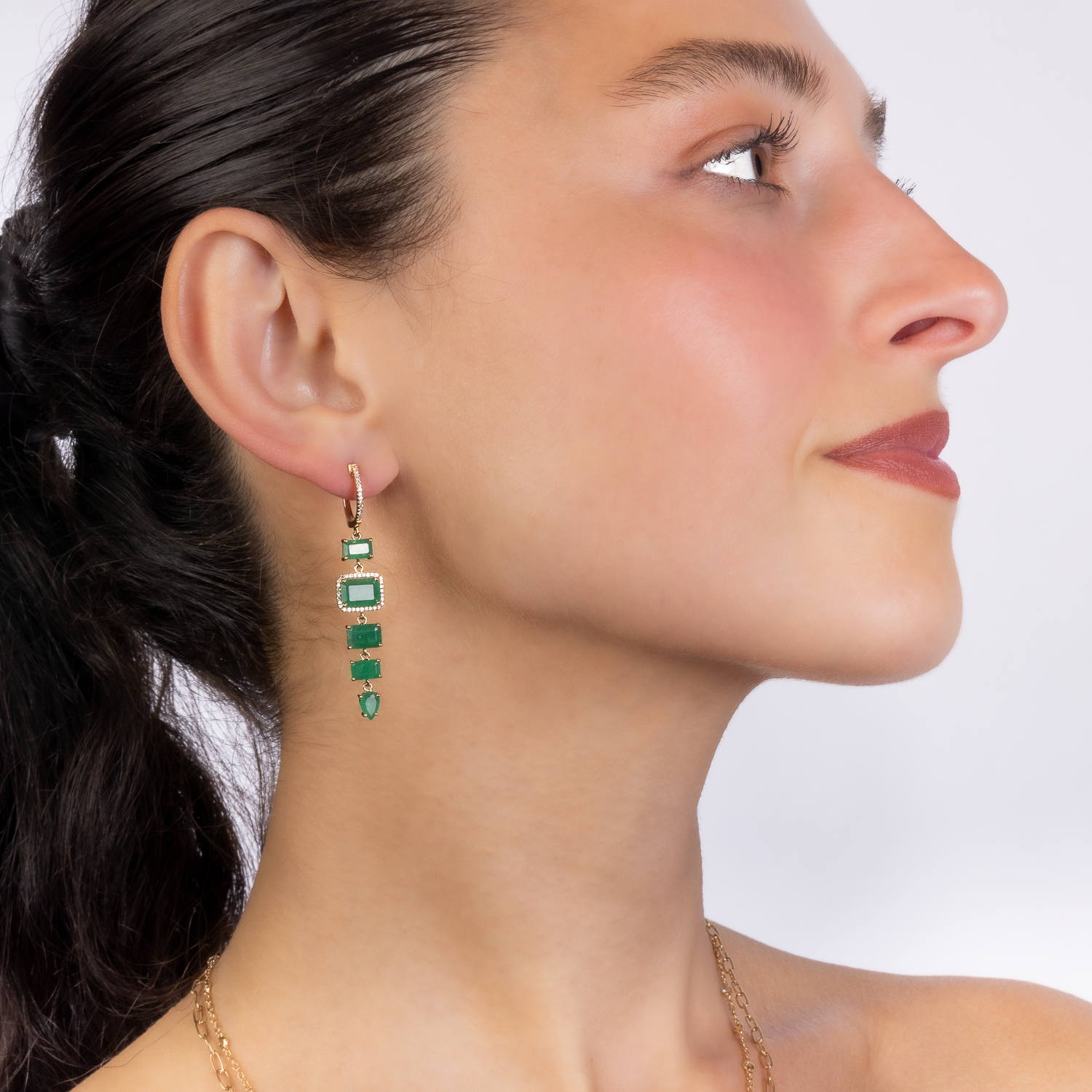 Emerald and Diamond 5 Stone Drops