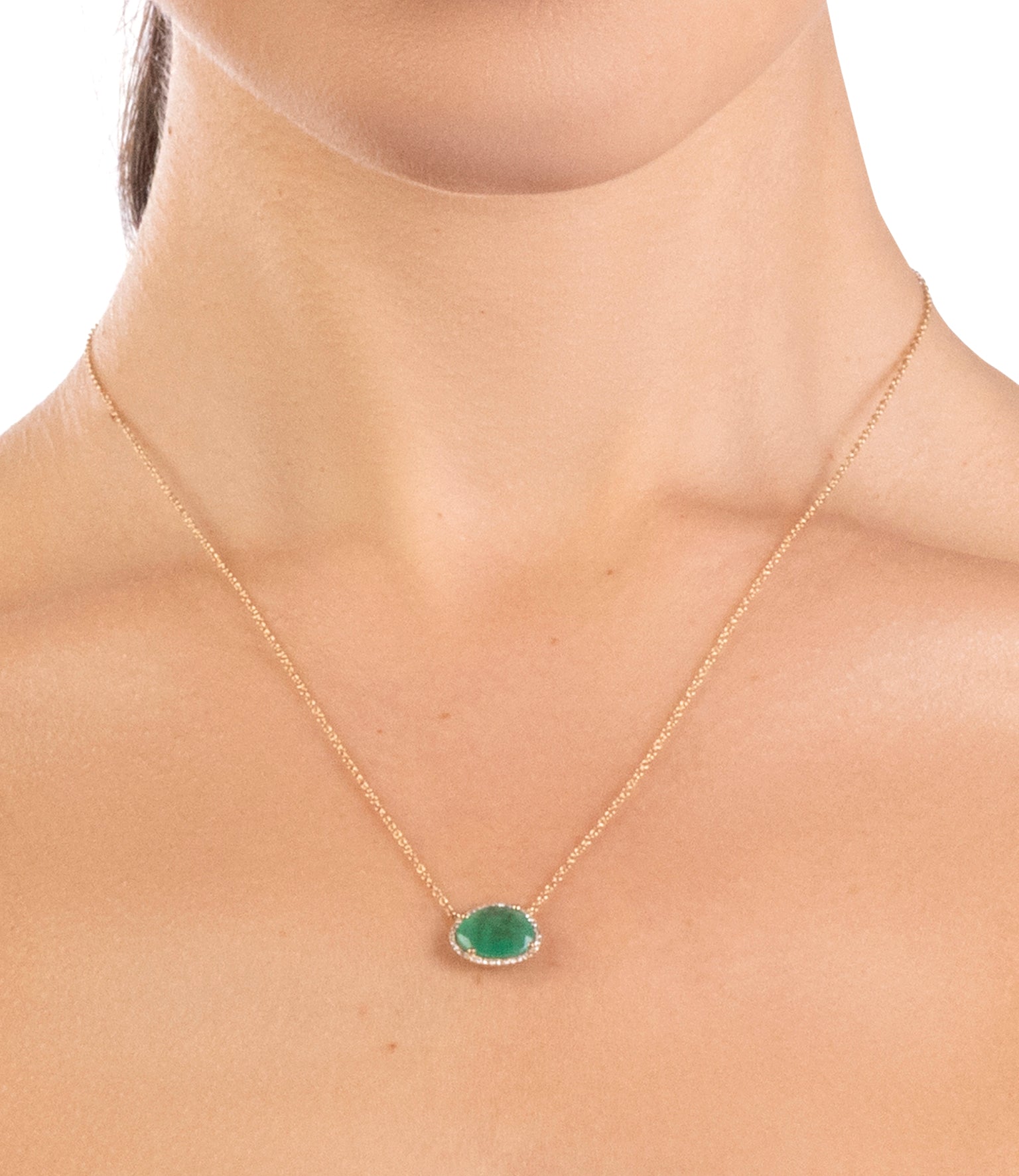 Emerald Pendant Diamond Surround Necklace