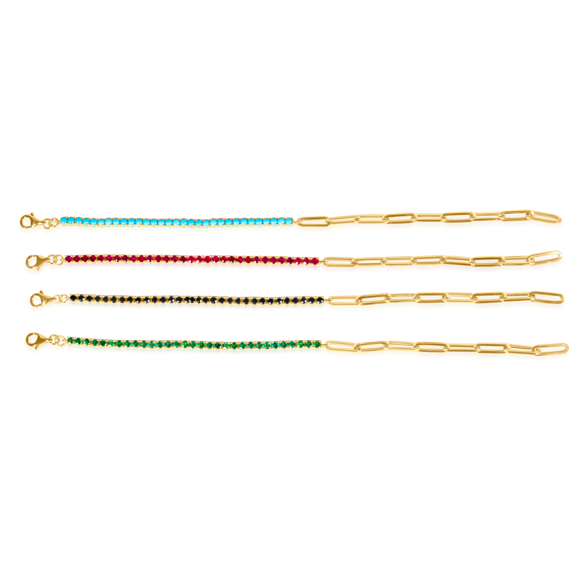Gemstone Tennis & Paperclip Bracelet