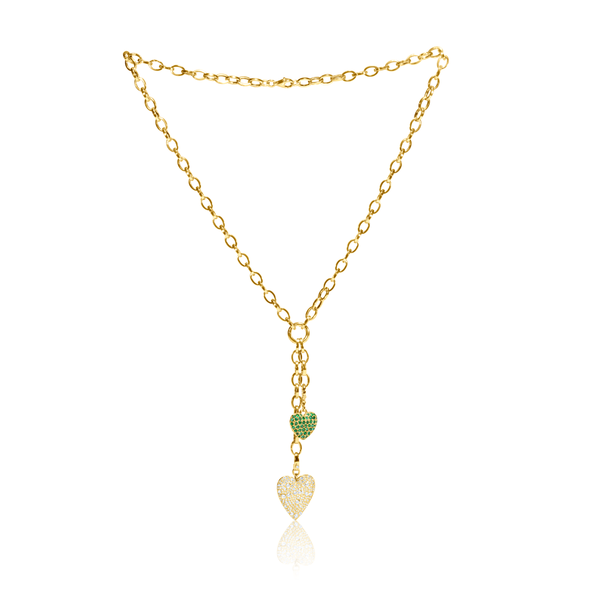 Gold Double Drop Chain Link Necklace