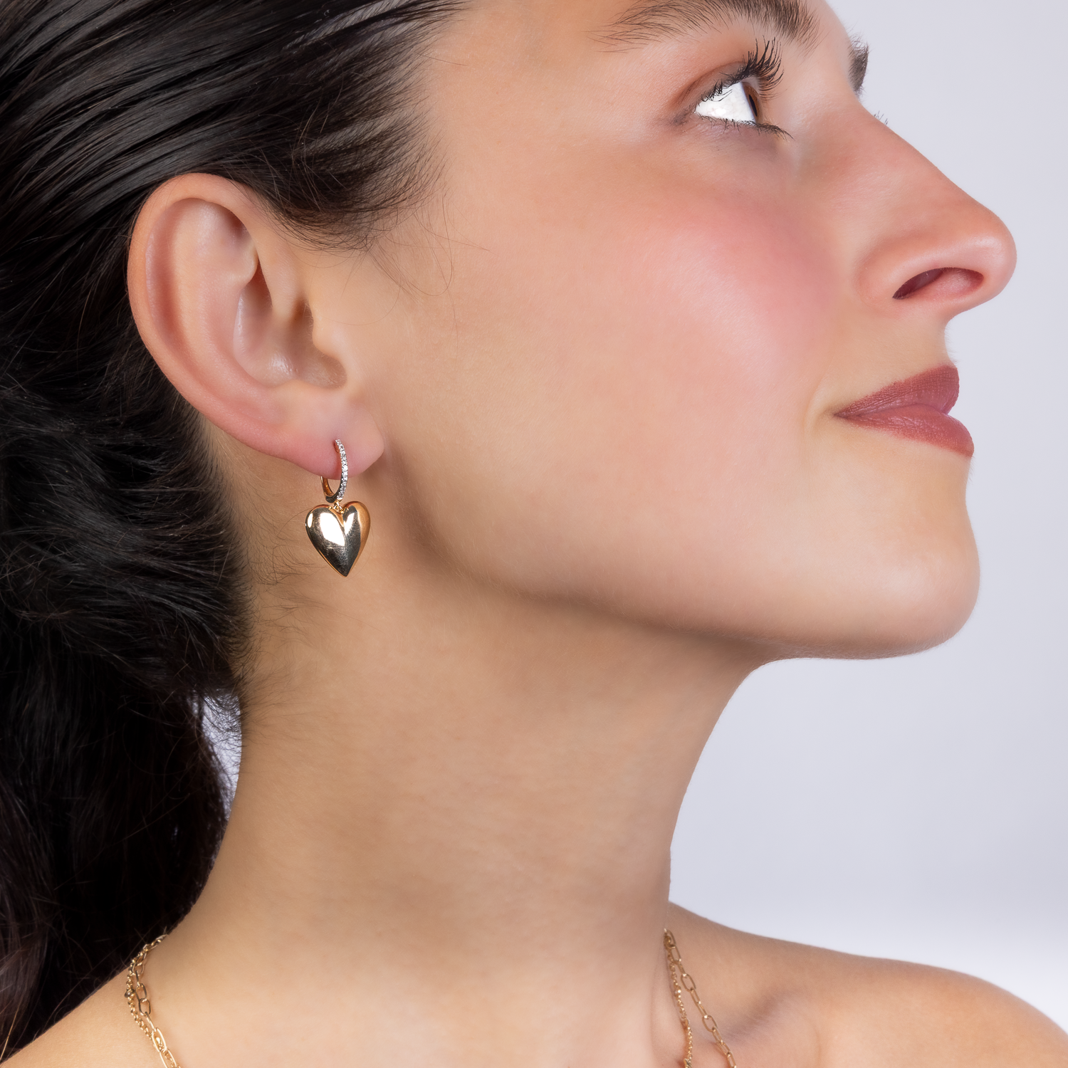 Gold Puff Heart Drop Earrings