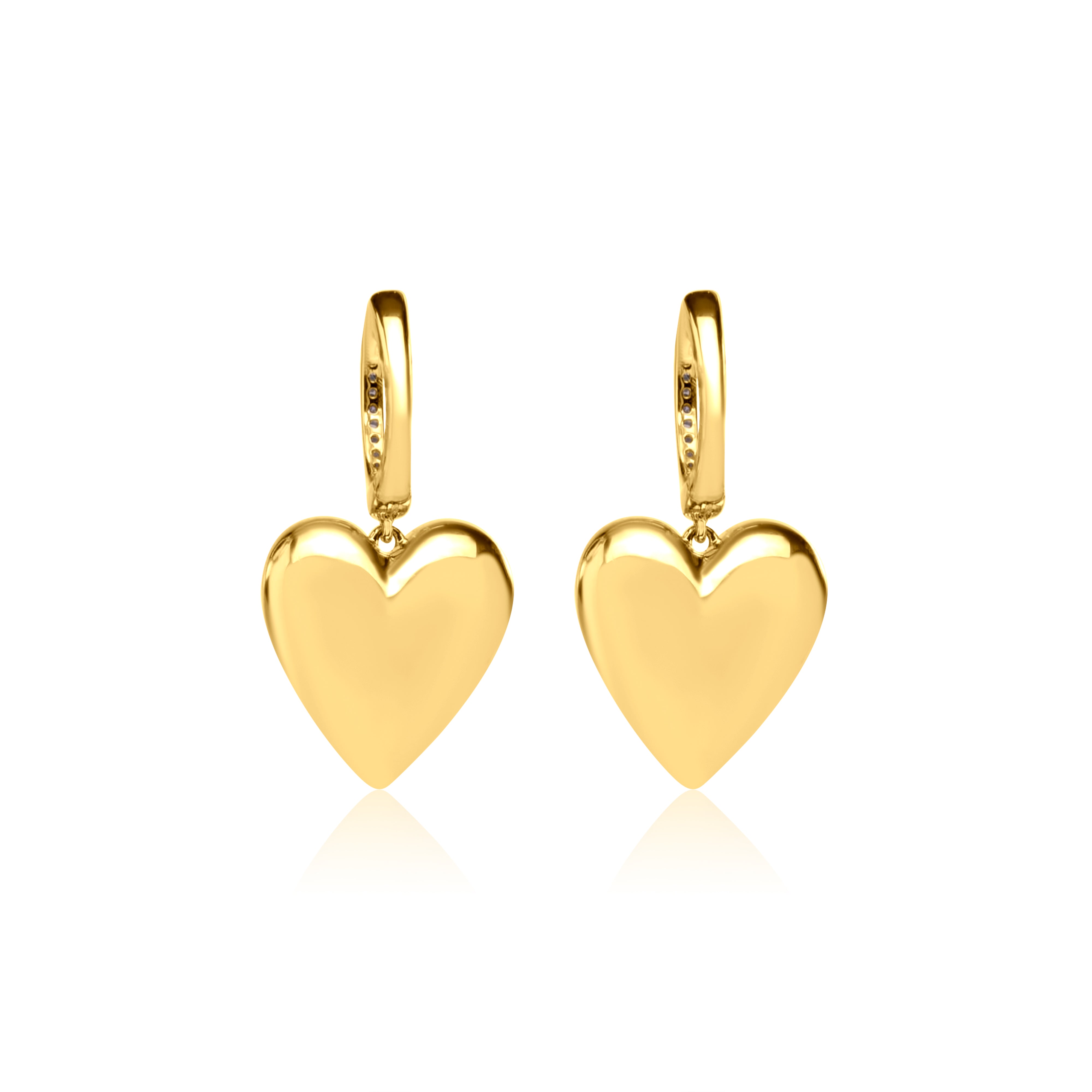 Gold Puff Heart Drop Earrings