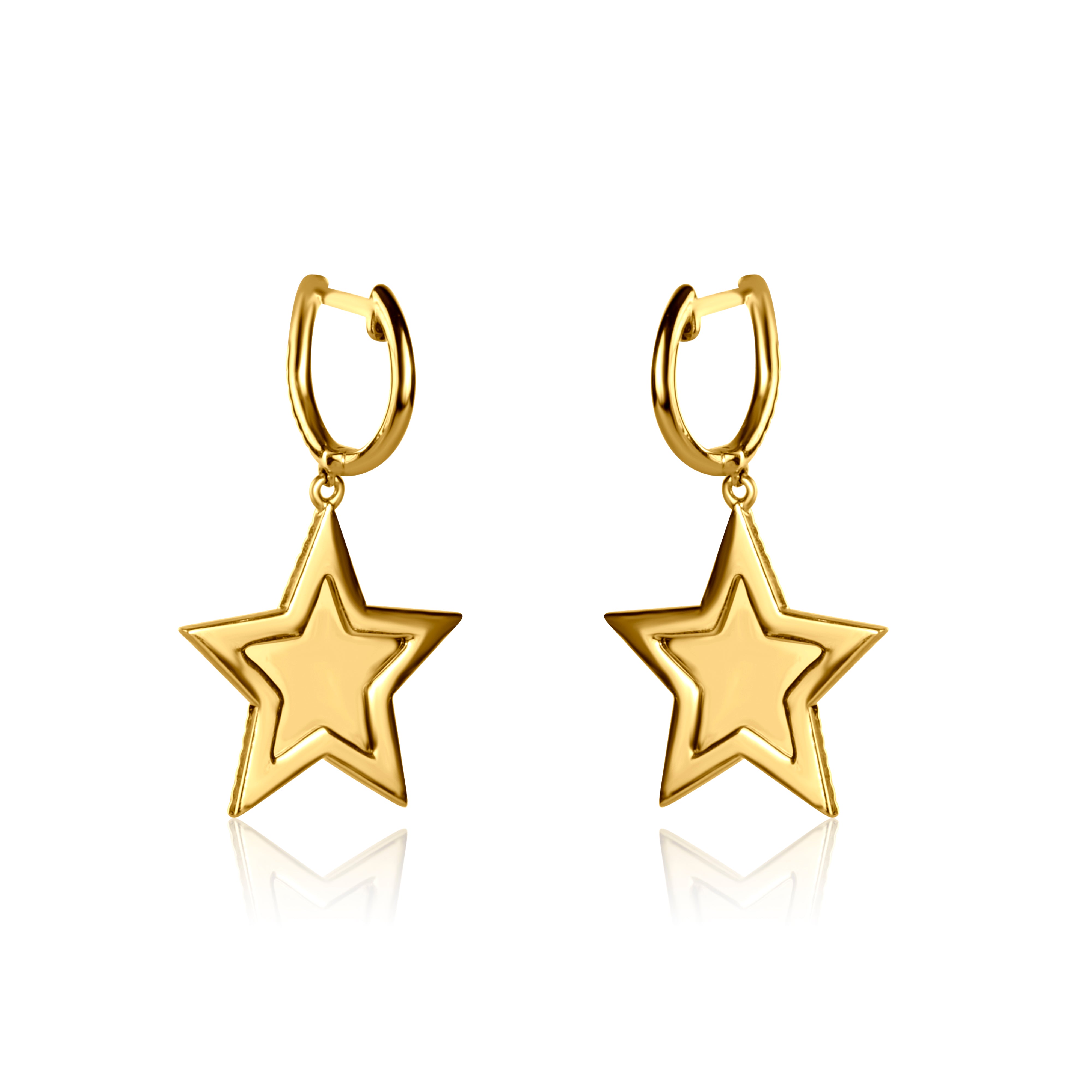 Gold Fluted Diamond Star Dangle Earrings