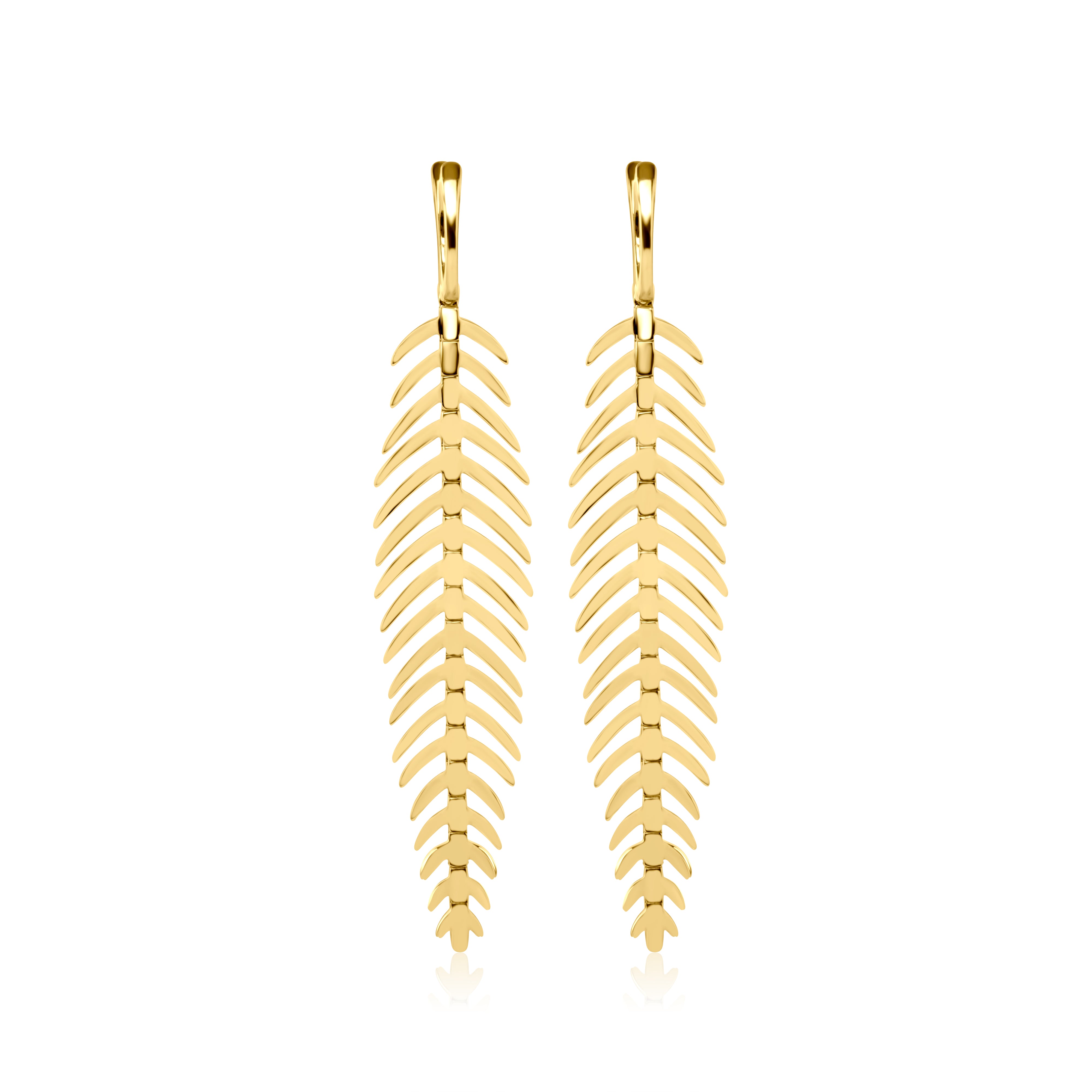 Gold and Diamond Feather Earrings
