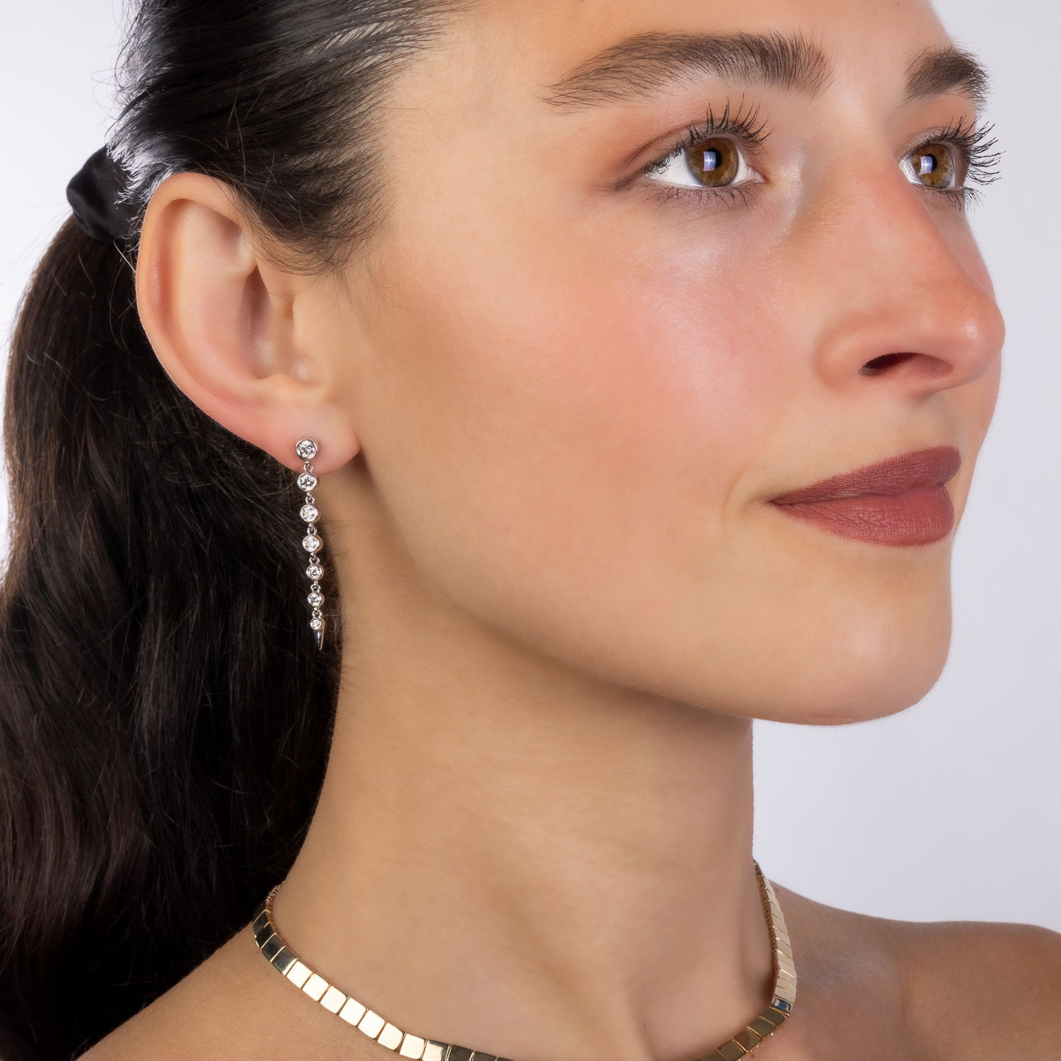 Graduated Bezel Set Diamond Drop Earrings