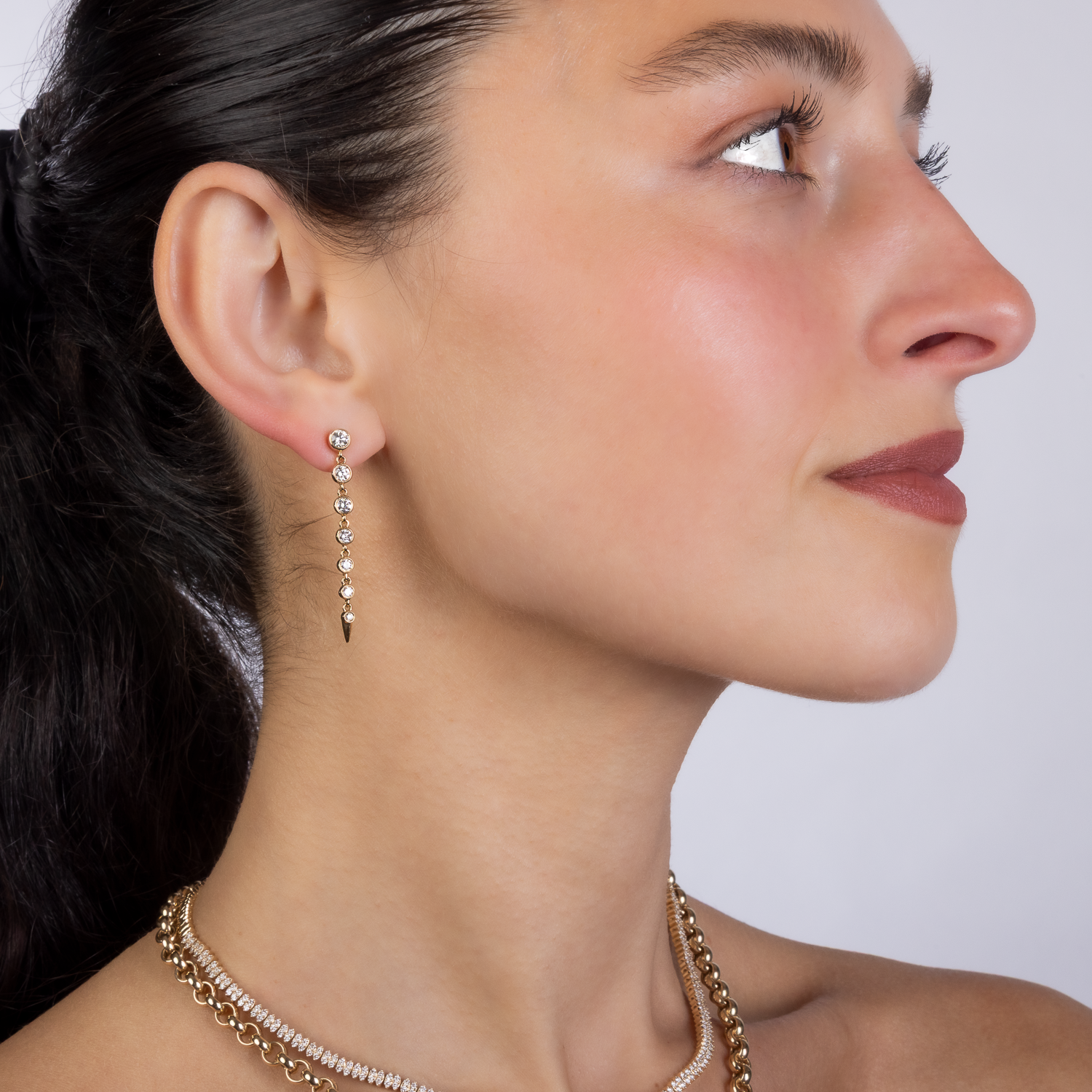 Graduated Bezel Set Diamond Drop Earrings