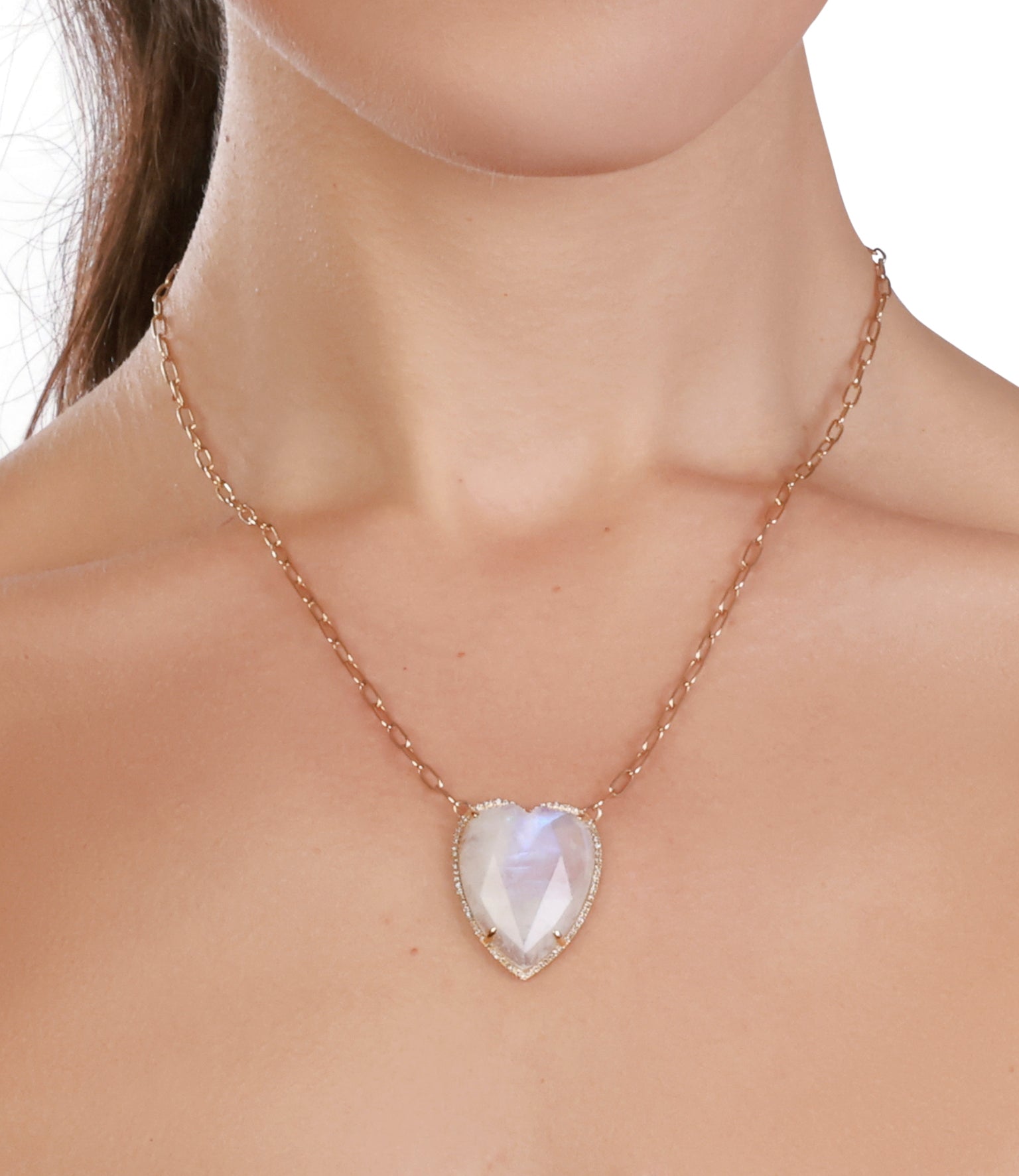 Moonstone and Diamond Heart Necklace