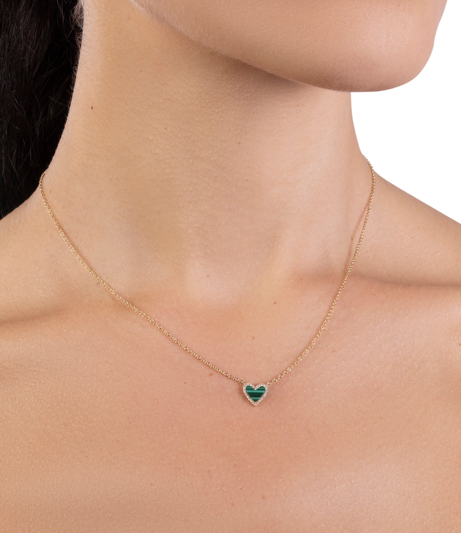 Malachite Baby Diamond Heart Necklace